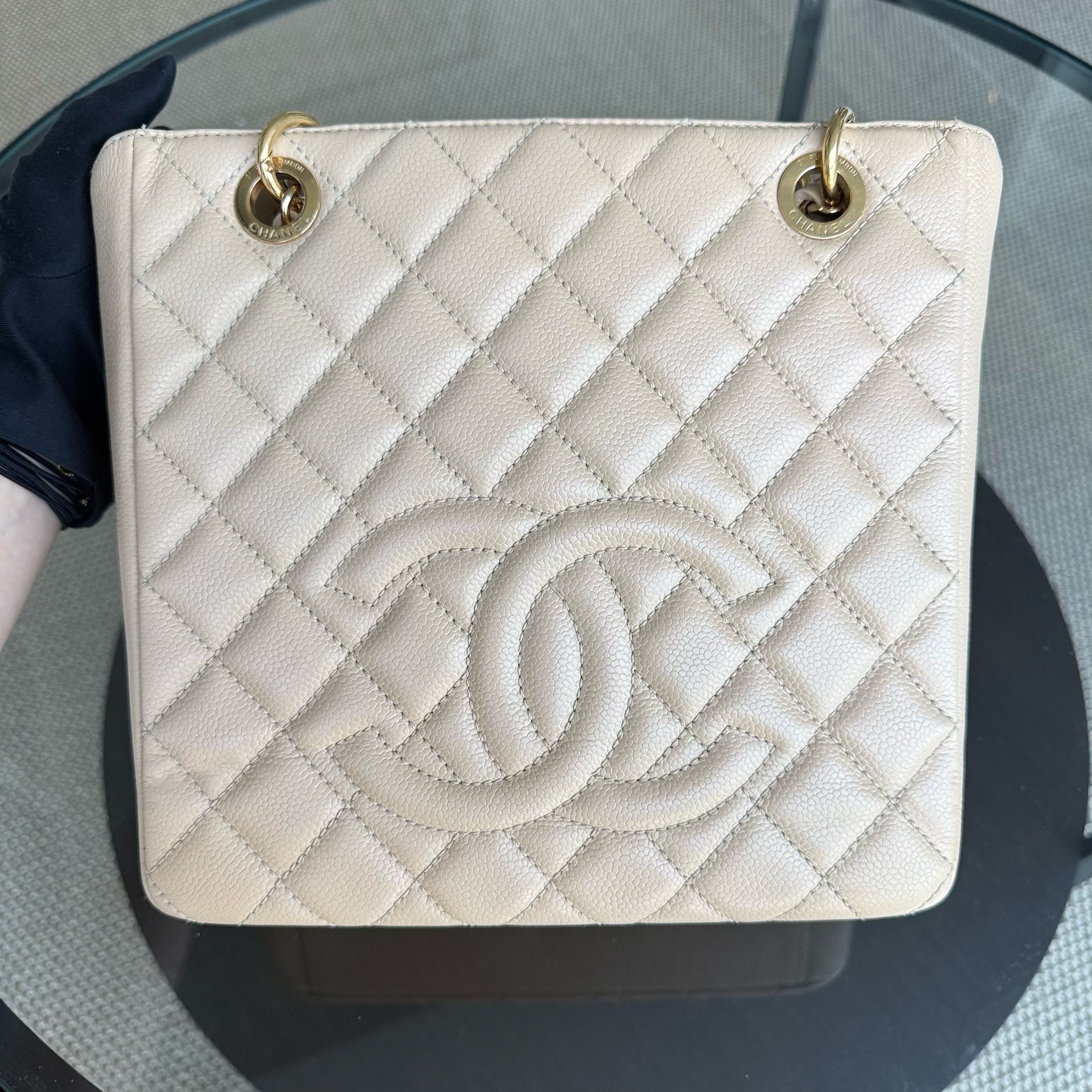 Chanel PST Petite Shopping Tote - Caviar Quilted Beige Gold Hardware Series 13