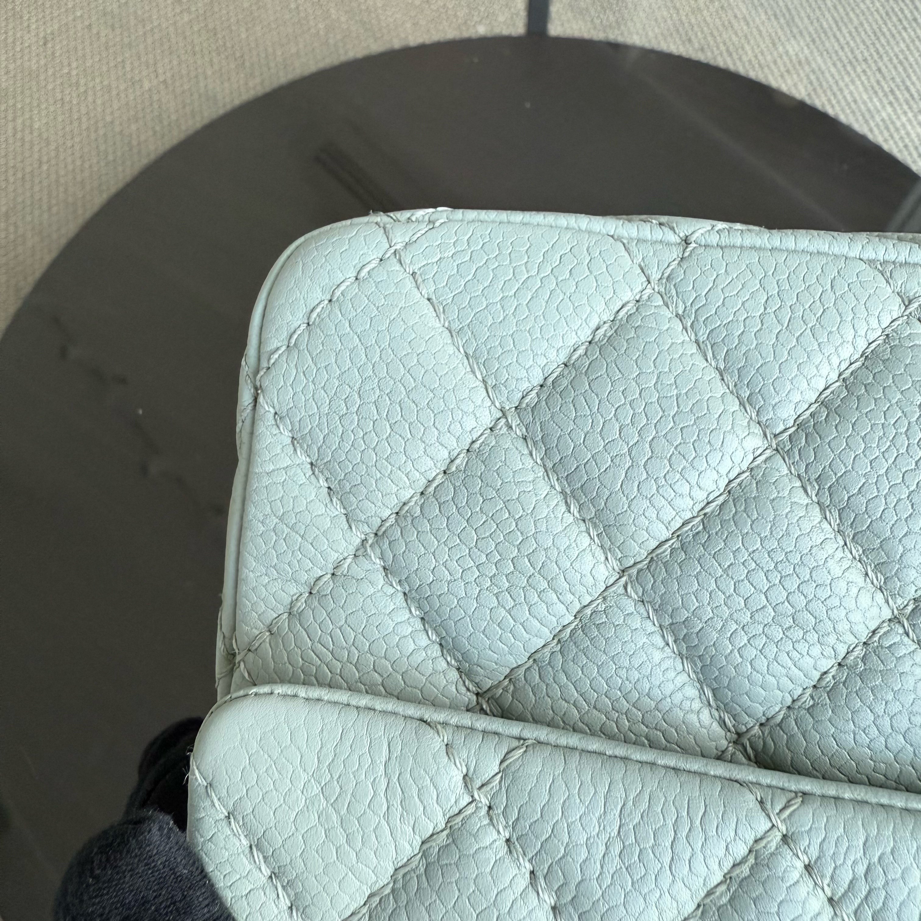 Chanel Classic Flap Medium - Caviar 25CM Quilted Light Mint Green Grey Gray Silver Hardware Series 12