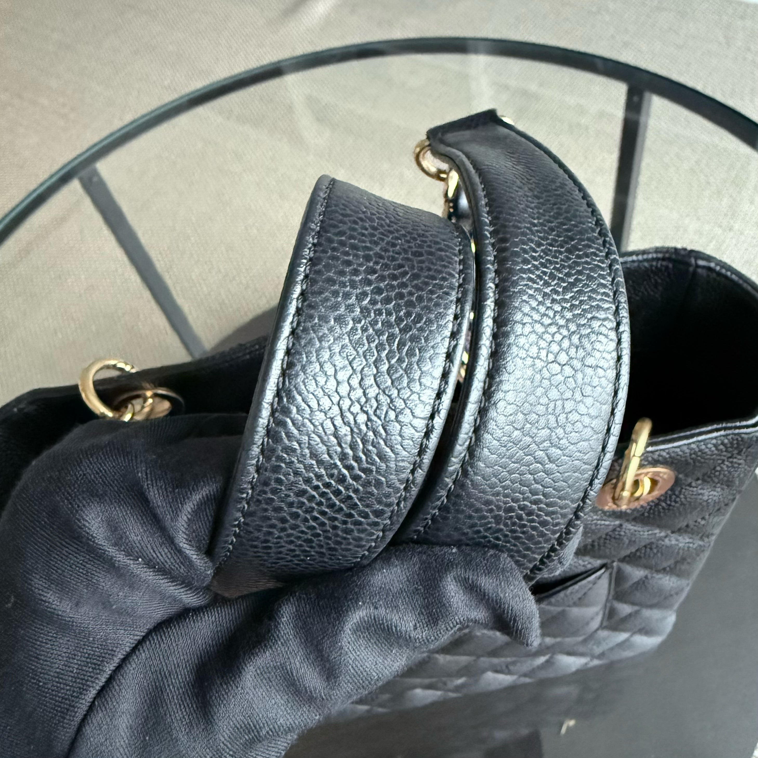 Chanel PST Petite Shopping Tote - Caviar Quilted Grained Calfskin Black Gold Hardware Series 15