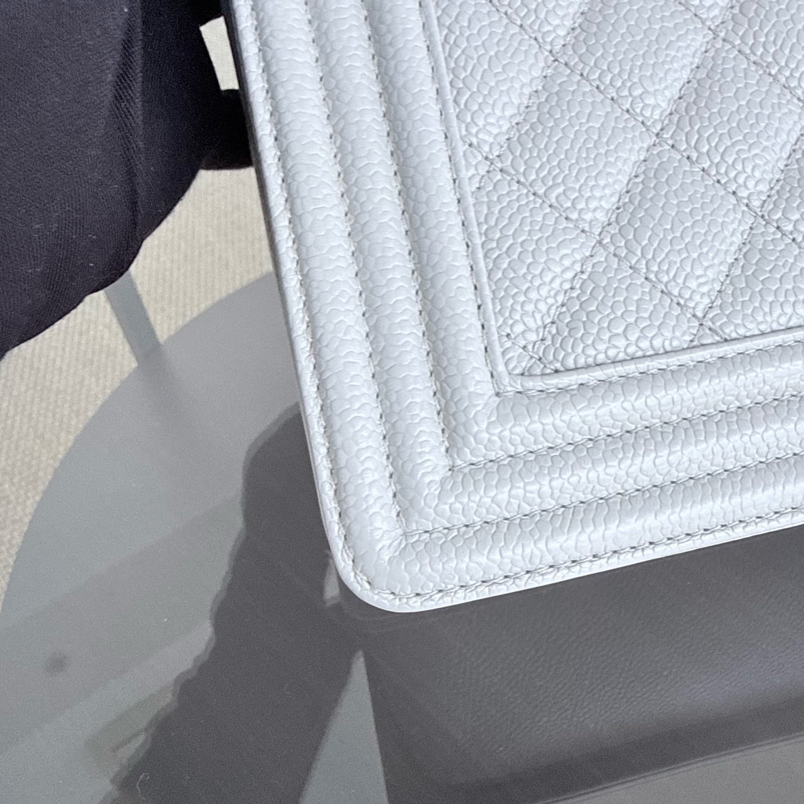 Chanel Boy New Medium - 28CM Quilted Caviar Grey Gray Gold Hardware Series 28