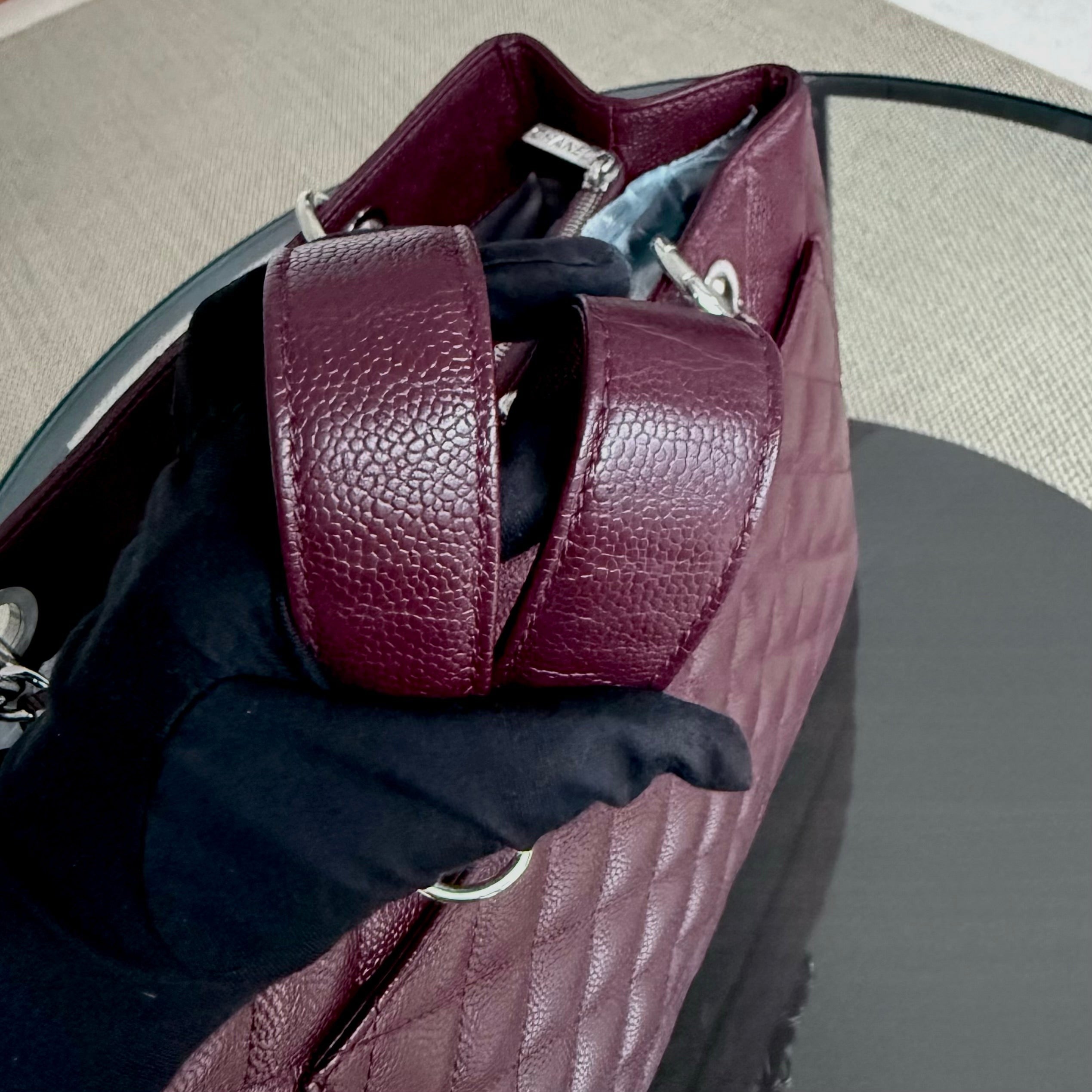 Chanel GST Grand Shopping Tote - Burgundy Caviar Quilted Silver Hardware Series 19