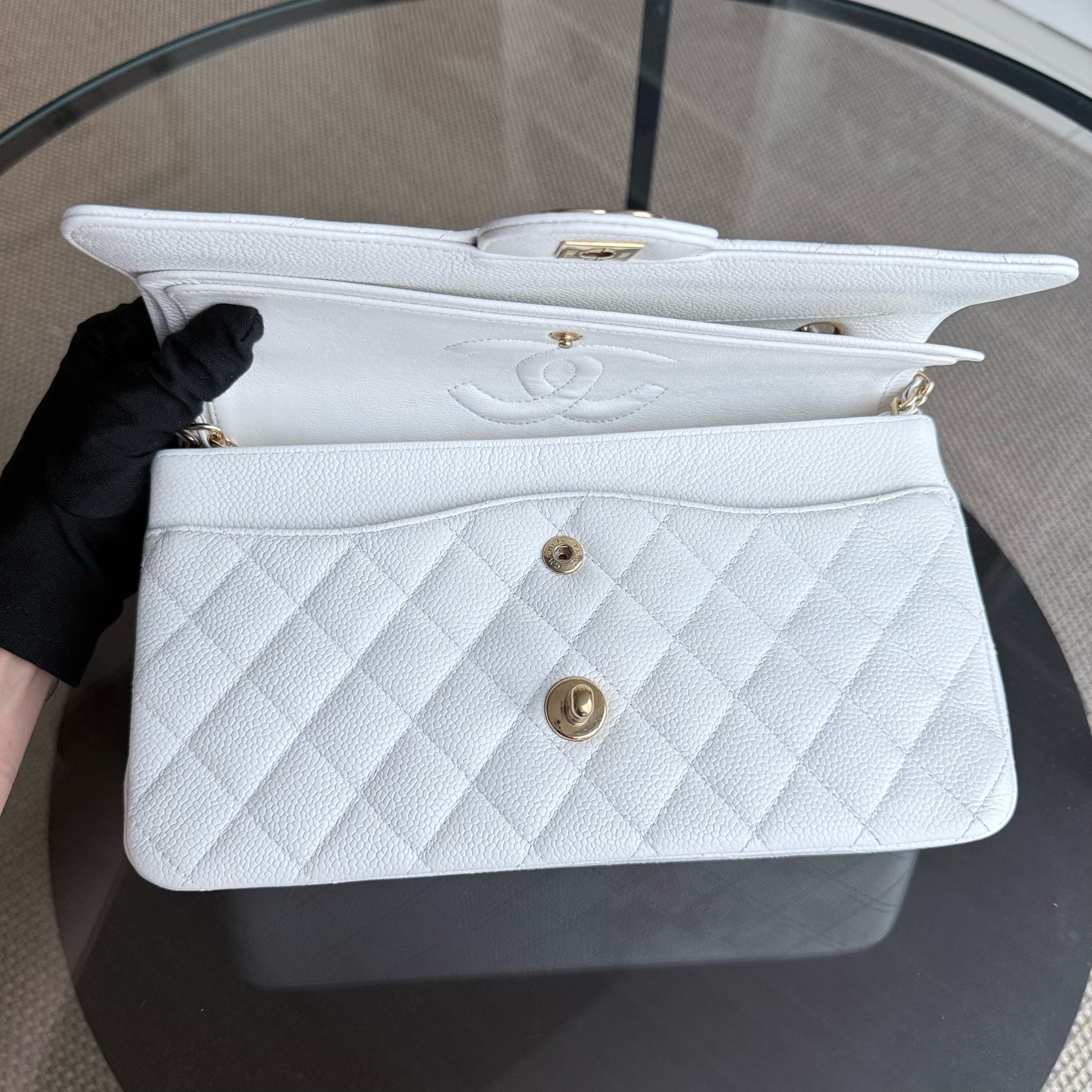 Chanel Classic Flap Medium - Caviar 25CM Quilted Snow White Gold Hardware Series 14