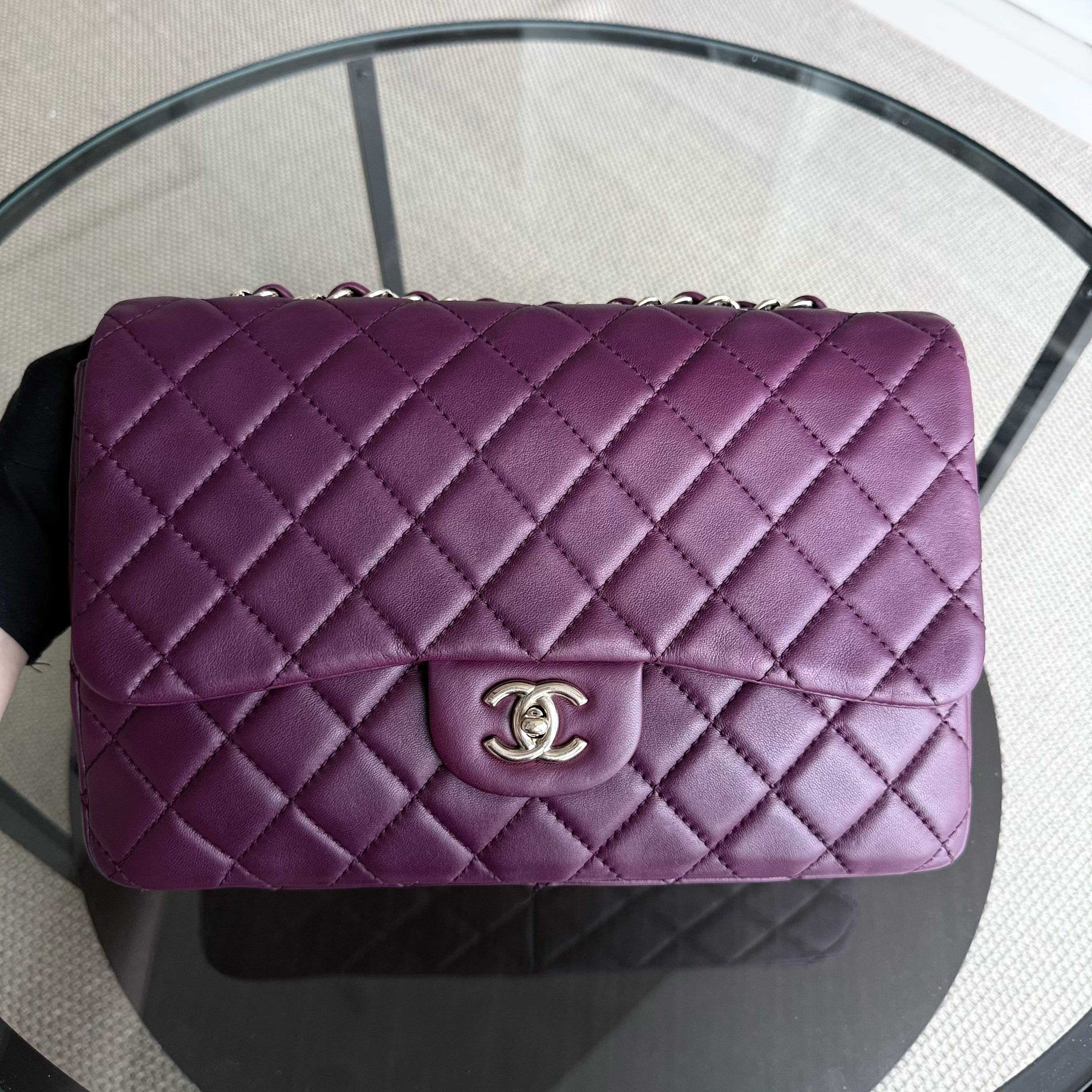 Chanel Classic Flap Jumbo - 30CM Quilted Lambskin Single Flap Purple Violet Gold Hardware Series 12