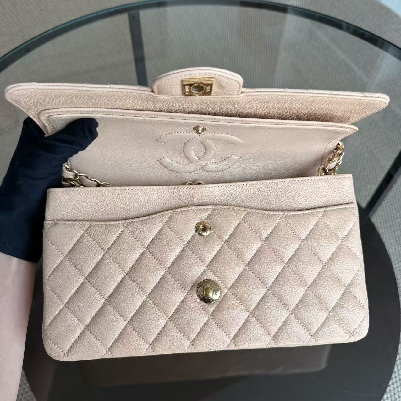 Chanel Classic Flap Medium - Caviar 25CM Quilted Beige Gold Hardware Series 23