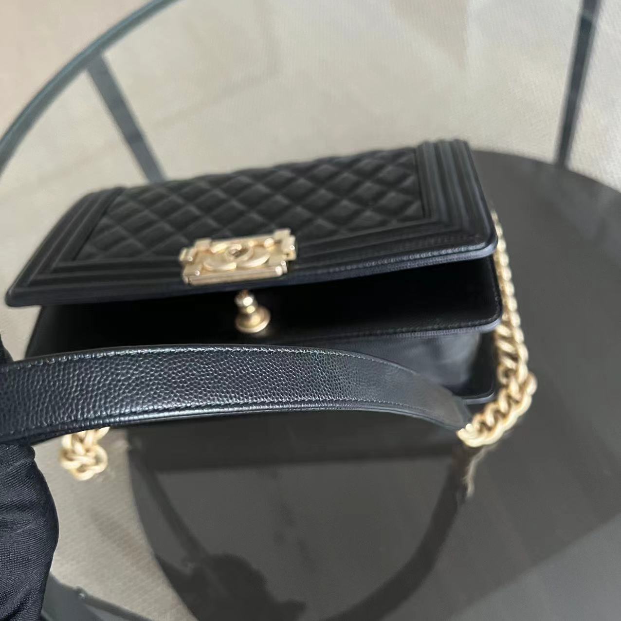 Chanel Caviar Boy Medium 25CM Quilted Black Golden Hardware Series 28