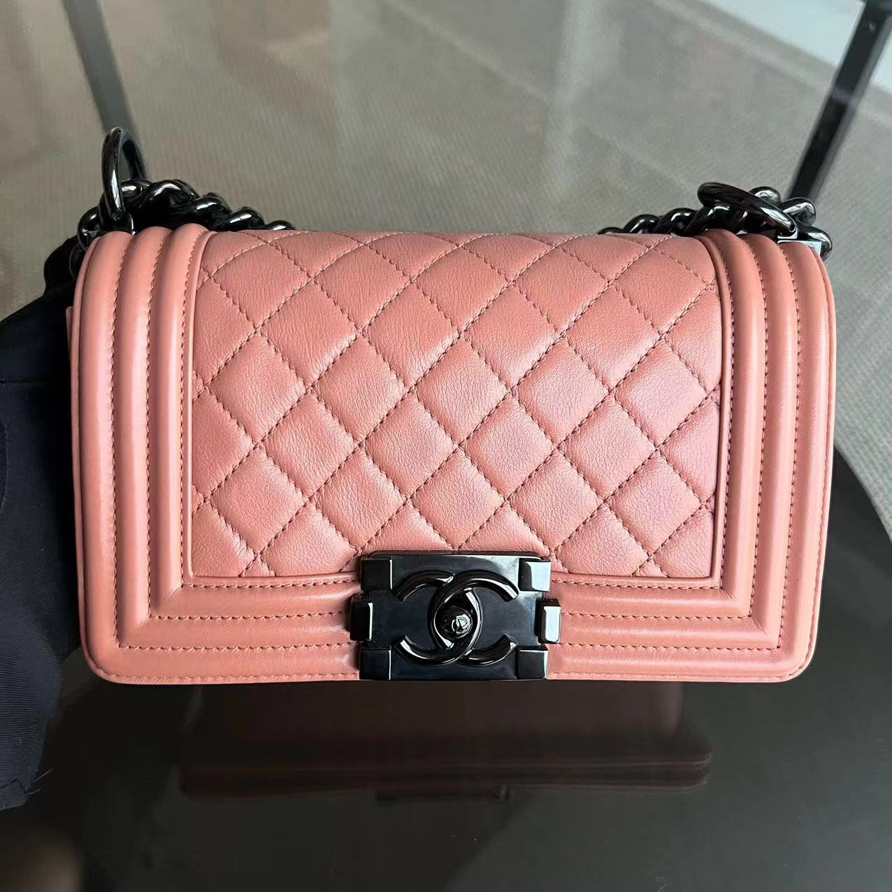 Calfskin Boy Small Quilted Coral Blush Black Hardware Series 25