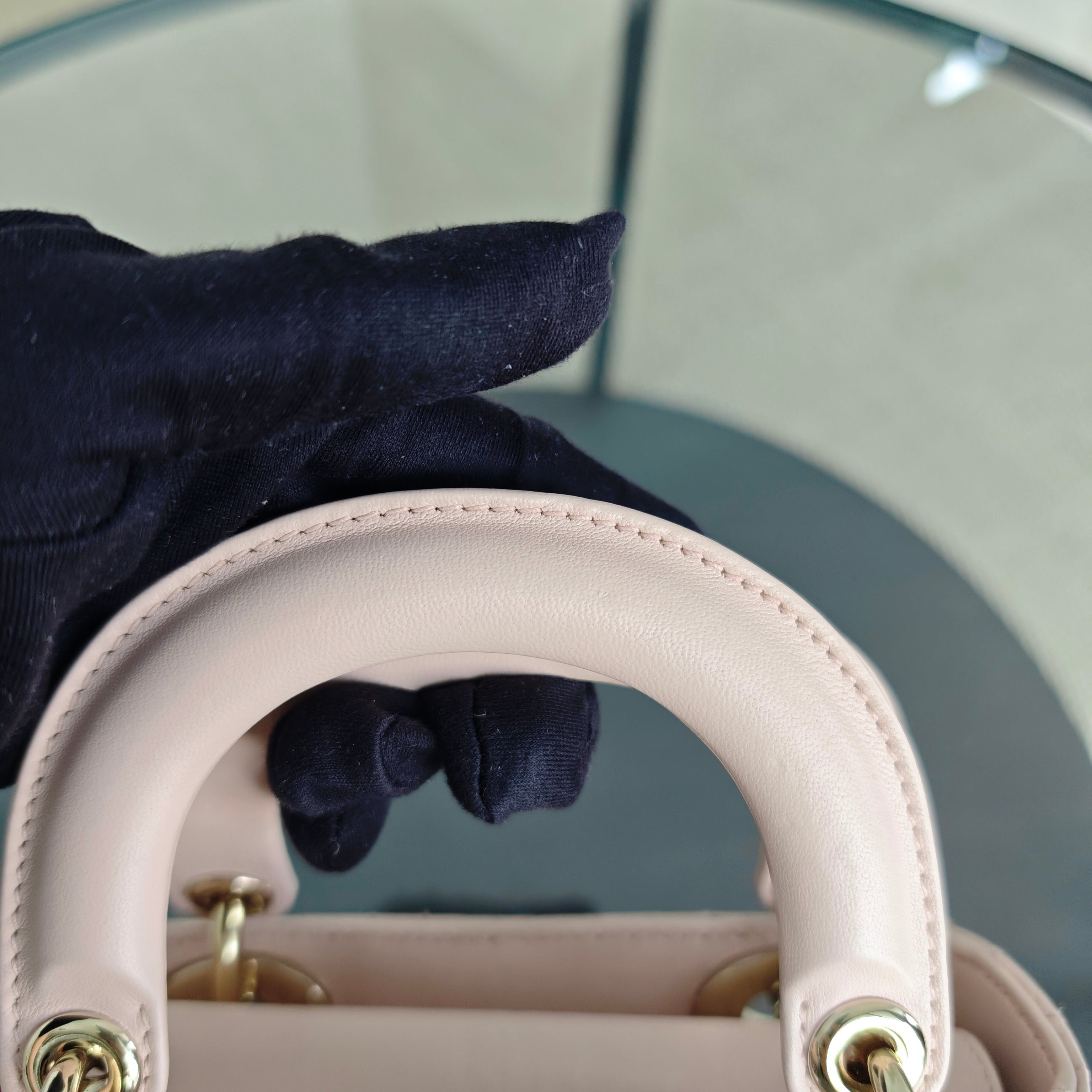 Dior Lady Mini - Cannage Lambskin Light Pink Gold Hardware Adjustable Strap