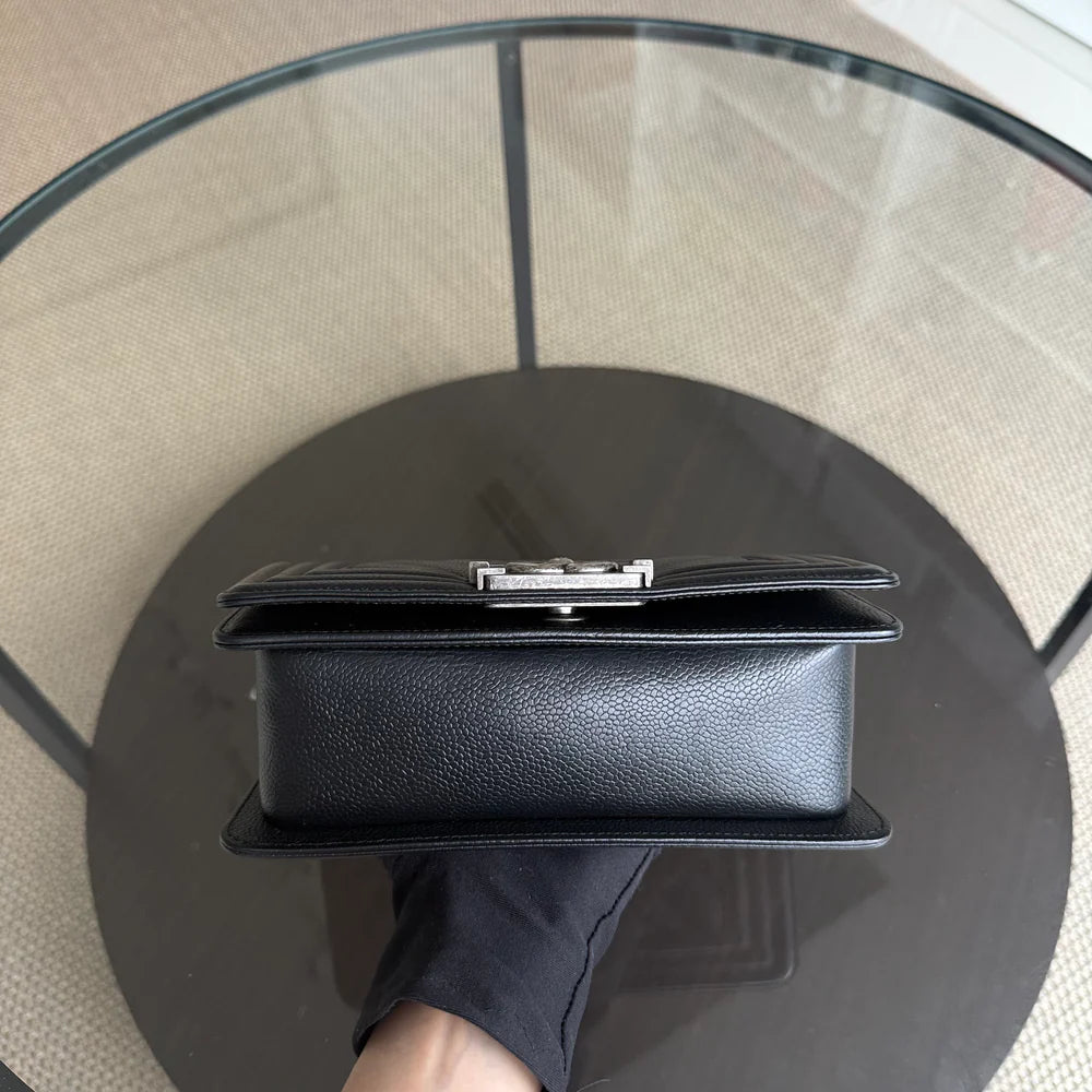 Chanel Boy Small - Caviar 20CM Chevron Grained Calfskin Black Leboy Ruthenium Sliver Hardware Series 28