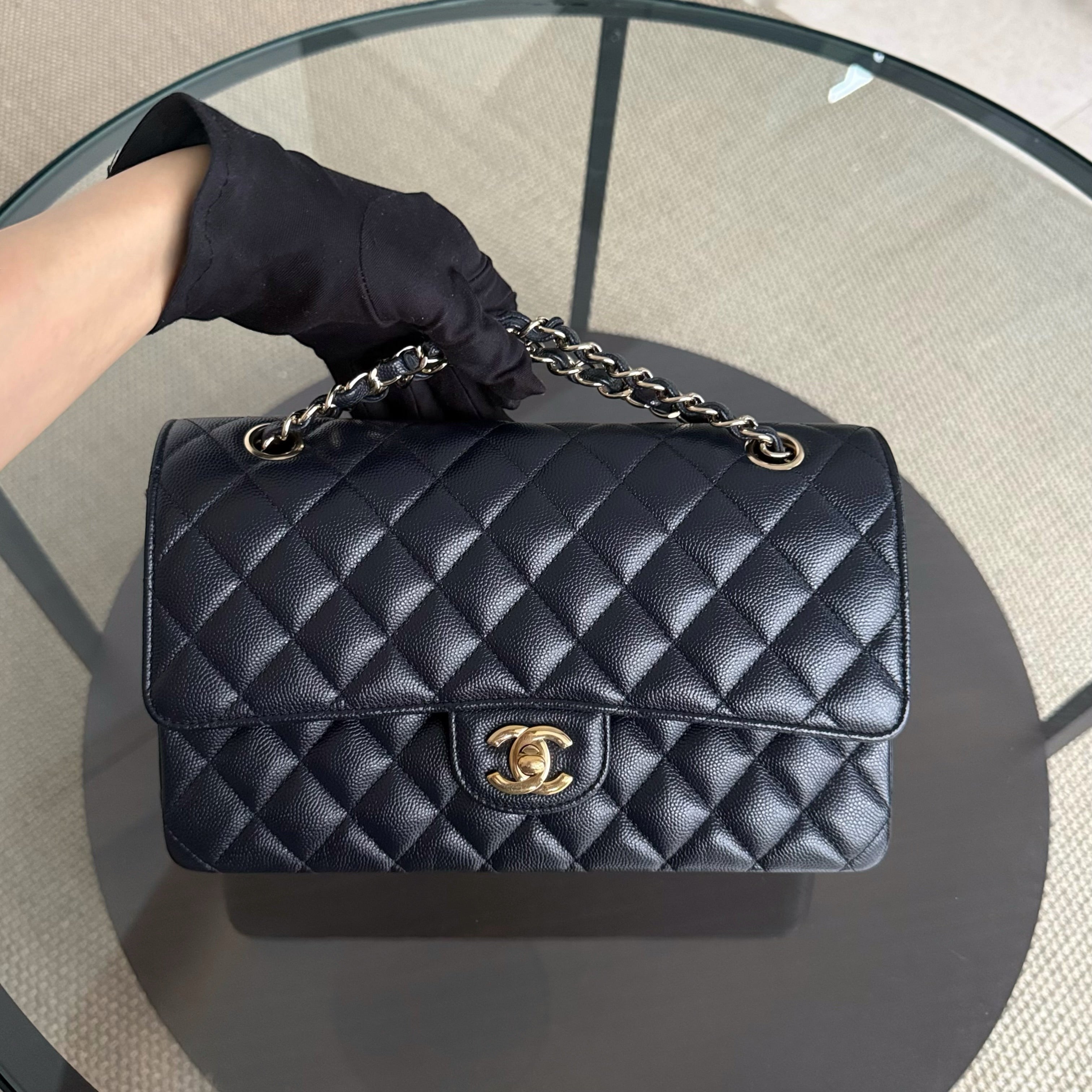 Chanel Classic Flap Medium - Caviar 25CM Quilted Dark Midnight Blue Gold Hardware Series 28