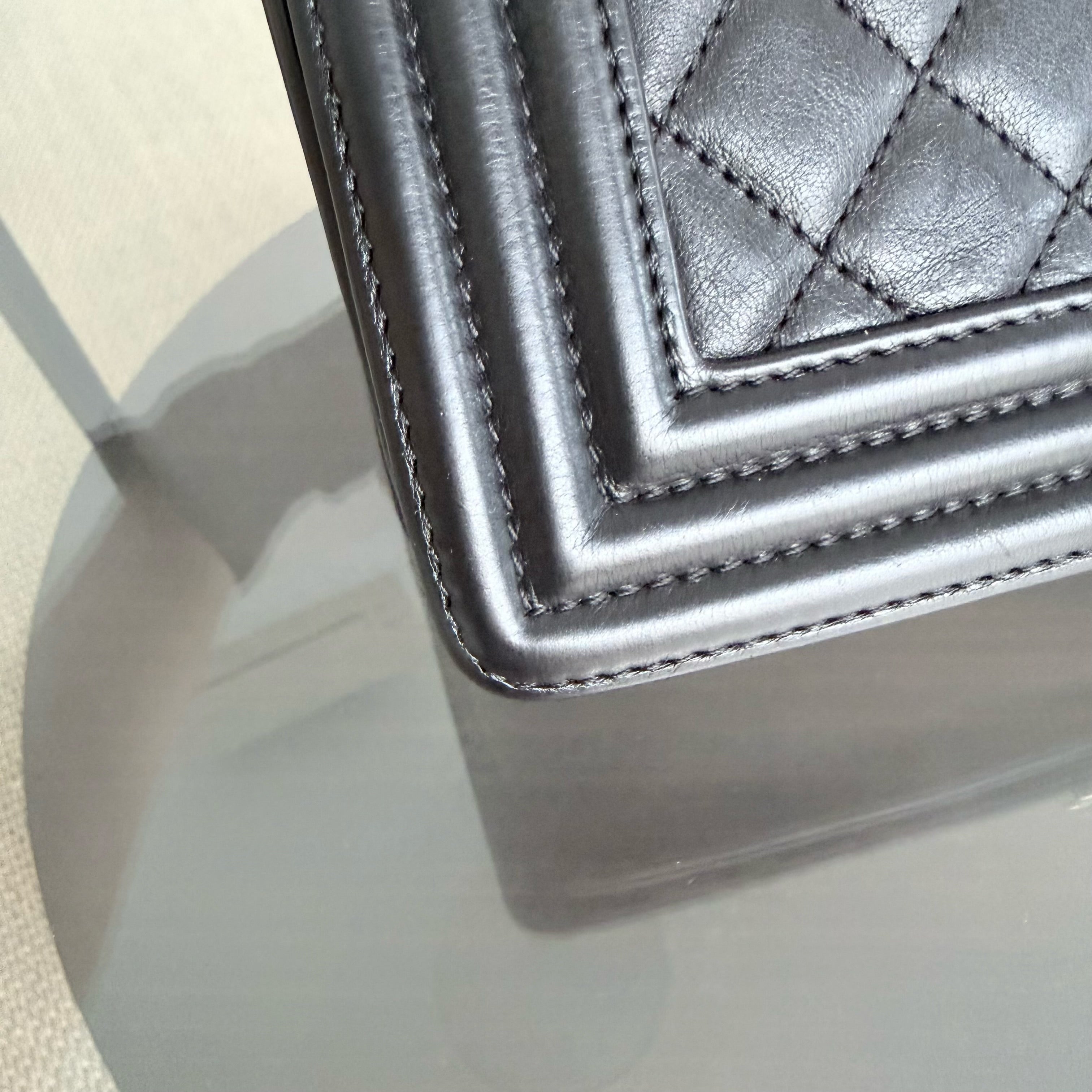 Chanel Boy Large - 30CM Quilted Calfskin Black Silver Hardware Series 17