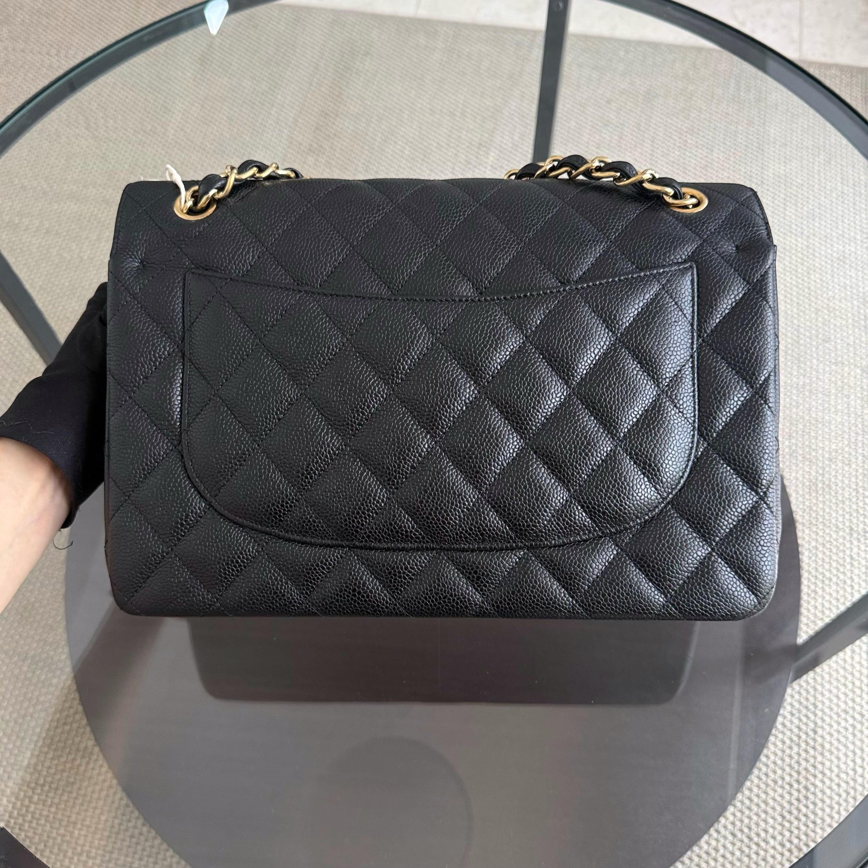 Chanel Classic Flap Jumbo - Caviar 30CM Double Flap Quilted Grained Calfskin Black Gold Hardware