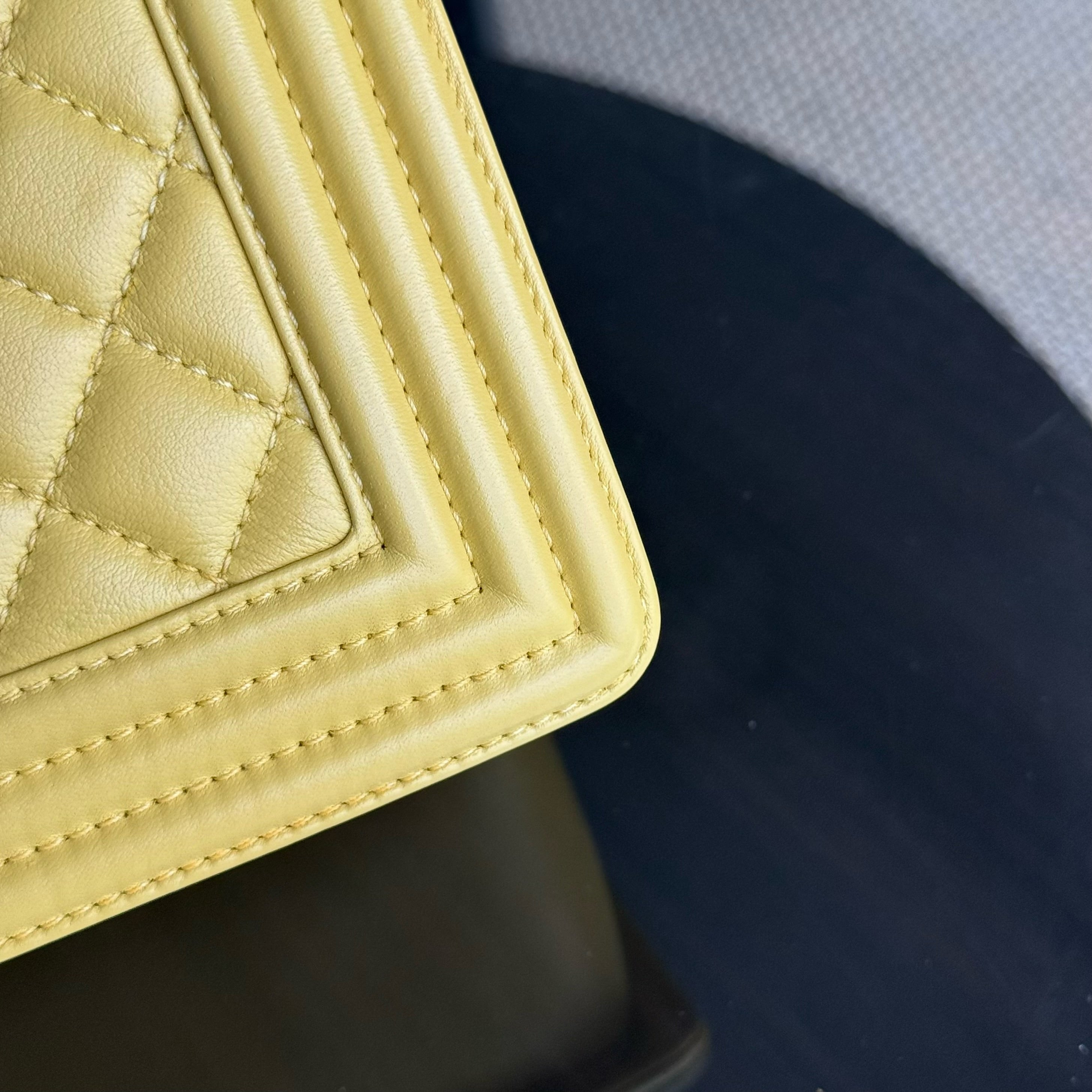 Chanel Boy Medium - Quilted Calfskin Yellow Ruthenium Silver Hardware Series 23