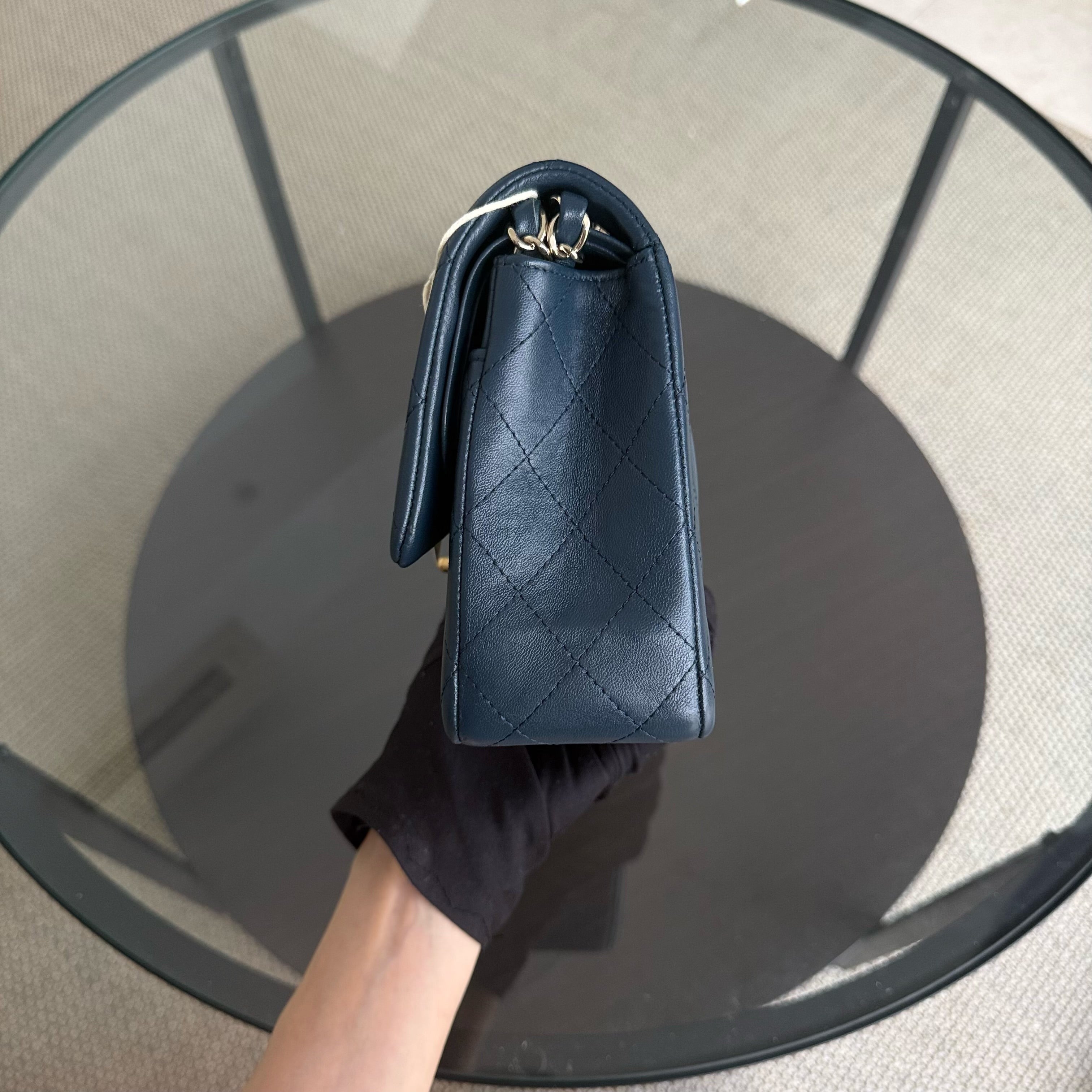 Chanel Classic Flap Medium - 25CM Quilted Lambskin Blue Gold Hardware Series 23