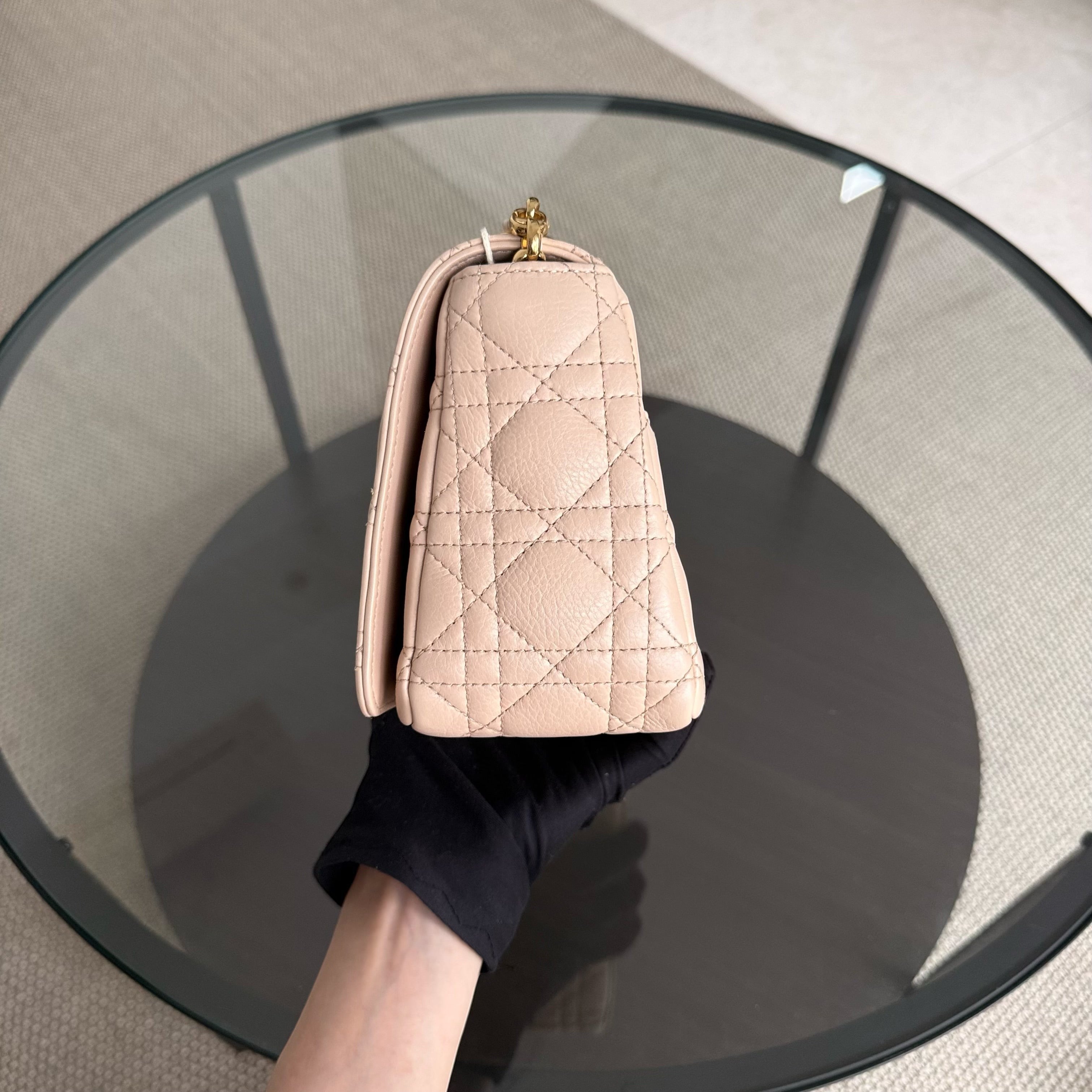 Dior Caro Medium - Cannage Grained Calfskin Beige Gold Hardware