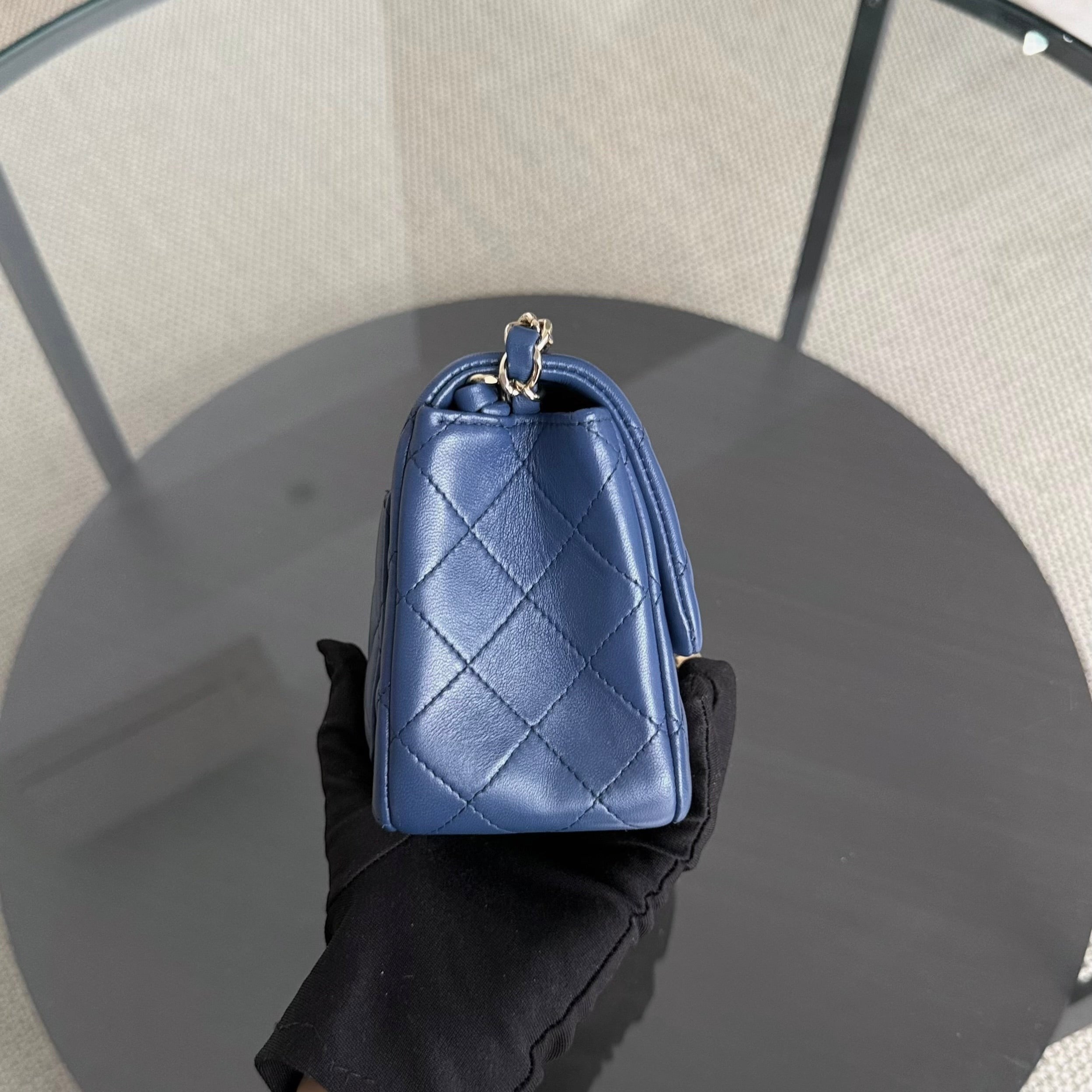 Chanel Classic Flap Mini Square - Lambskin Quilted Blue Gold Hardware Series 25