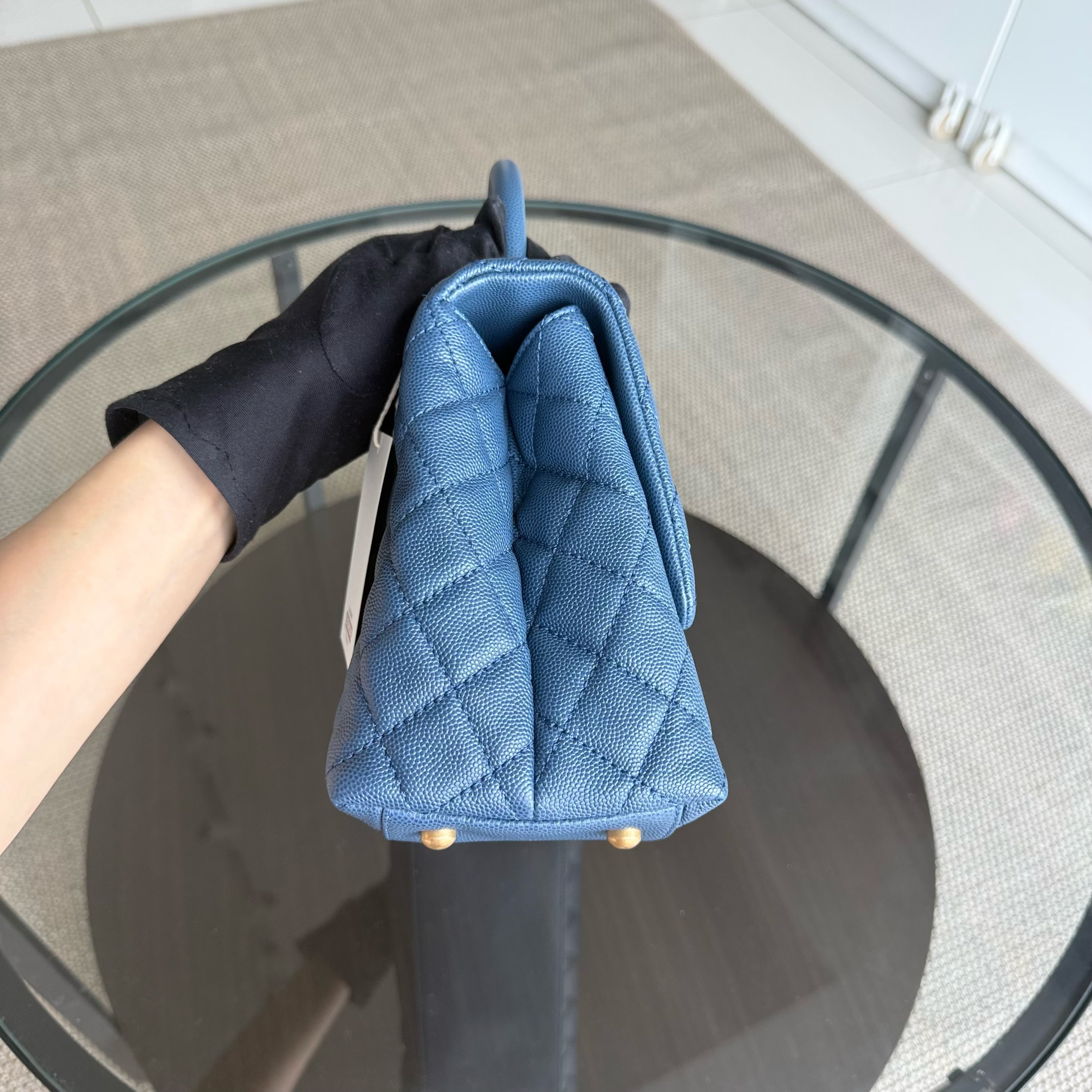 Chanel Coco Handle Medium - Caviar 29CM Quilted Blue Gold Hardware Series 24
