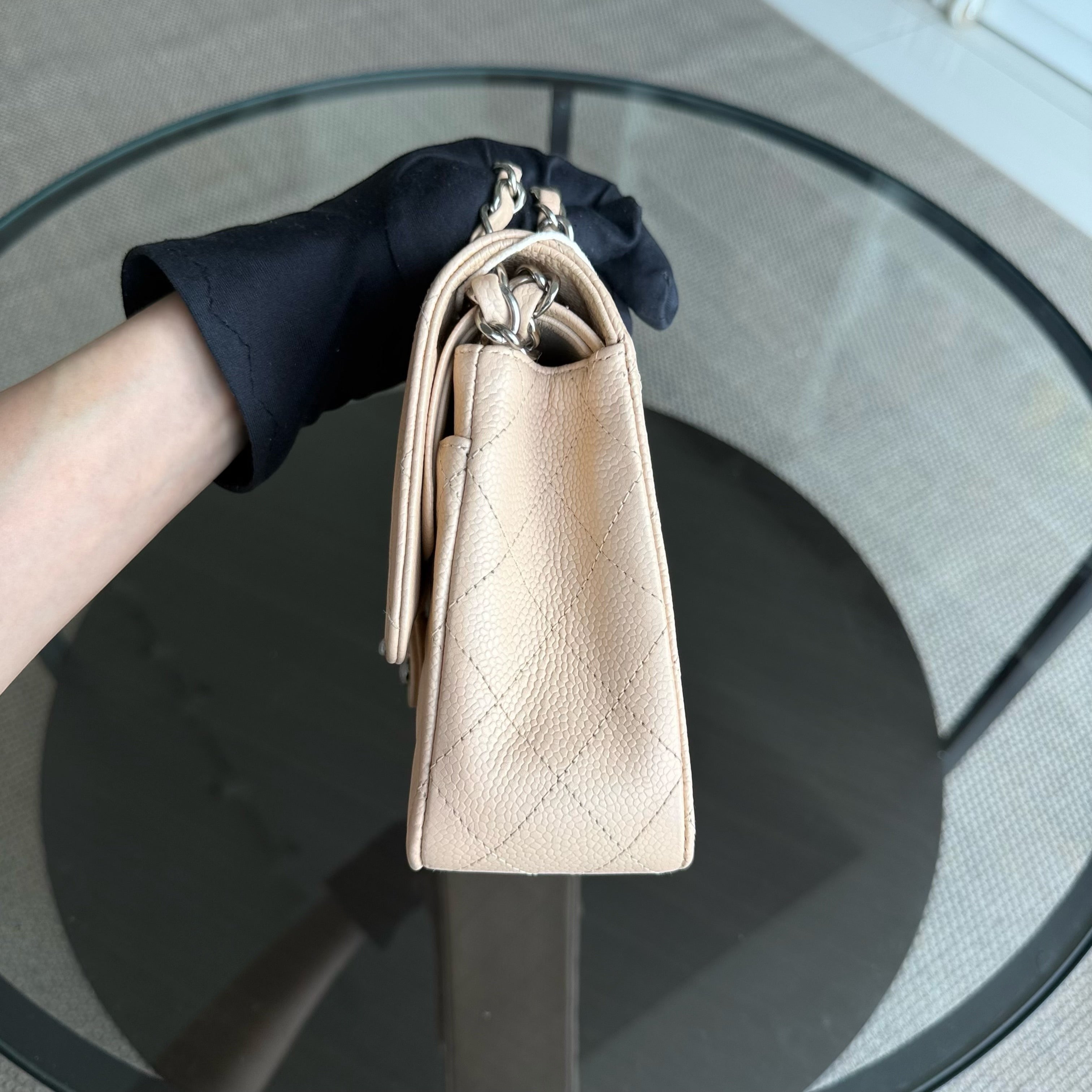 Chanel Classic Flap Medium - 25CM Quilted Beige Caviar Silver Hardware Series 12