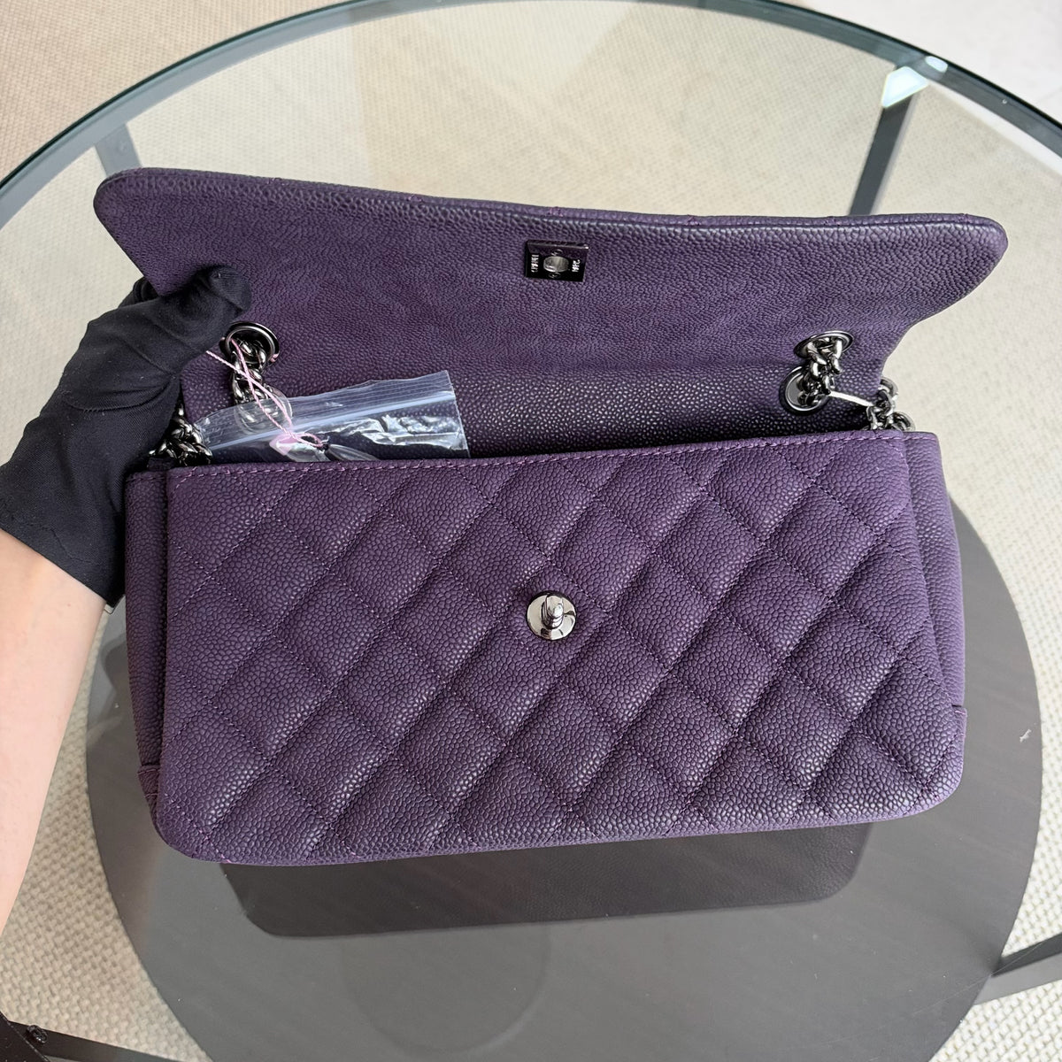 Chanel Caviar Easy Flap - 30CM Quilted Caviar Purple RSHW Series 16