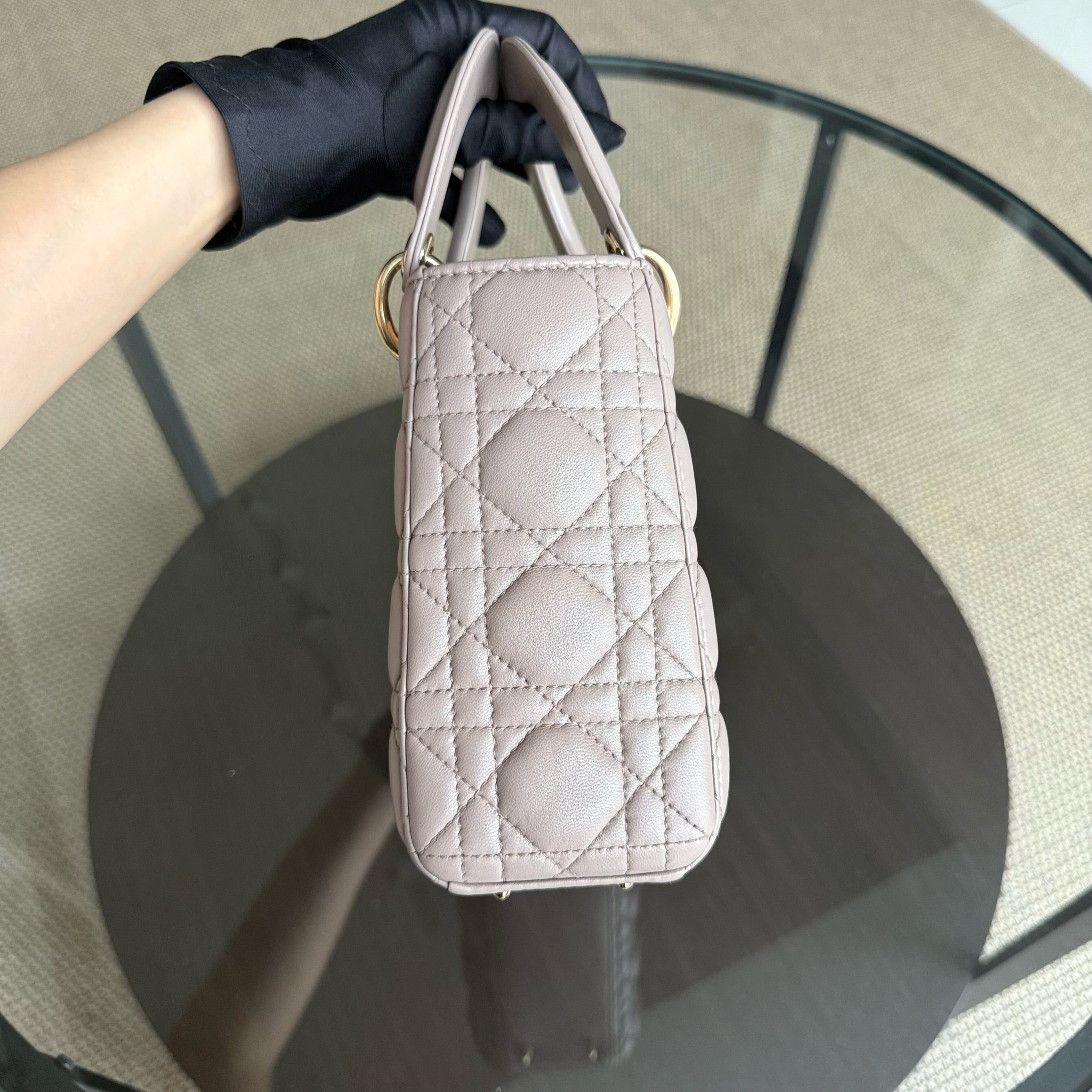 Dior Lady Small Flap - Cannage Lambskin Blush Pink Beige Gold Hardware