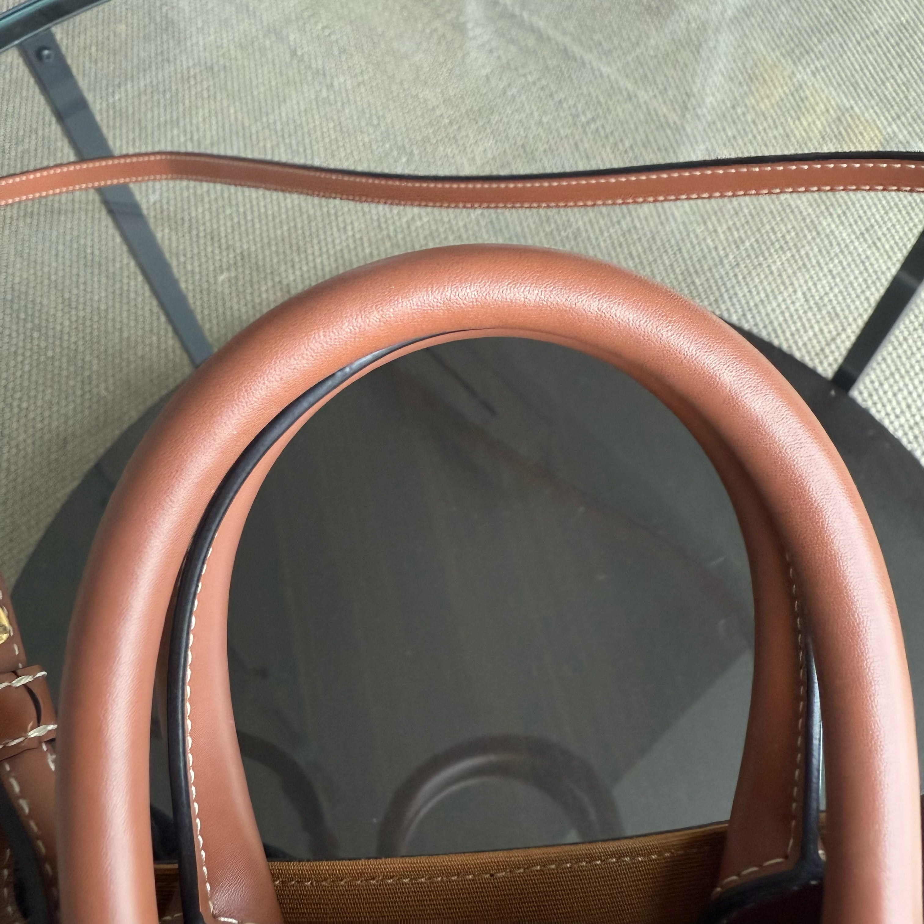 Celine Vertical Top Handle Bag Brown Coated Canvas Gold hardware