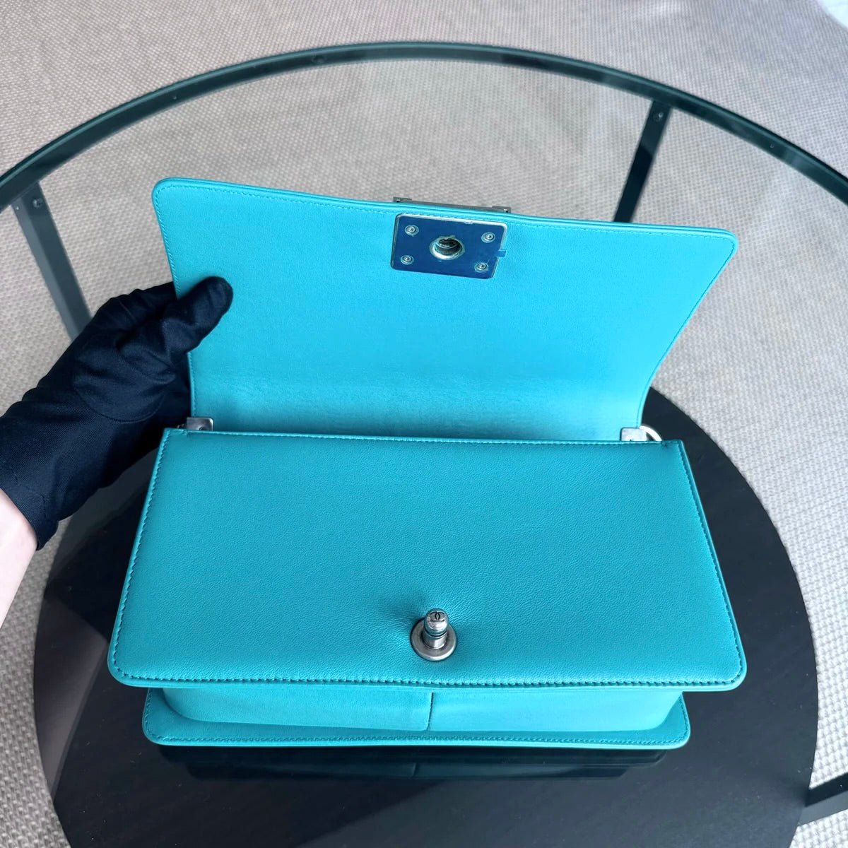 Chanel Boy Medium - 25CM Quilted Lambskin Blue Silver Hardware Series 19