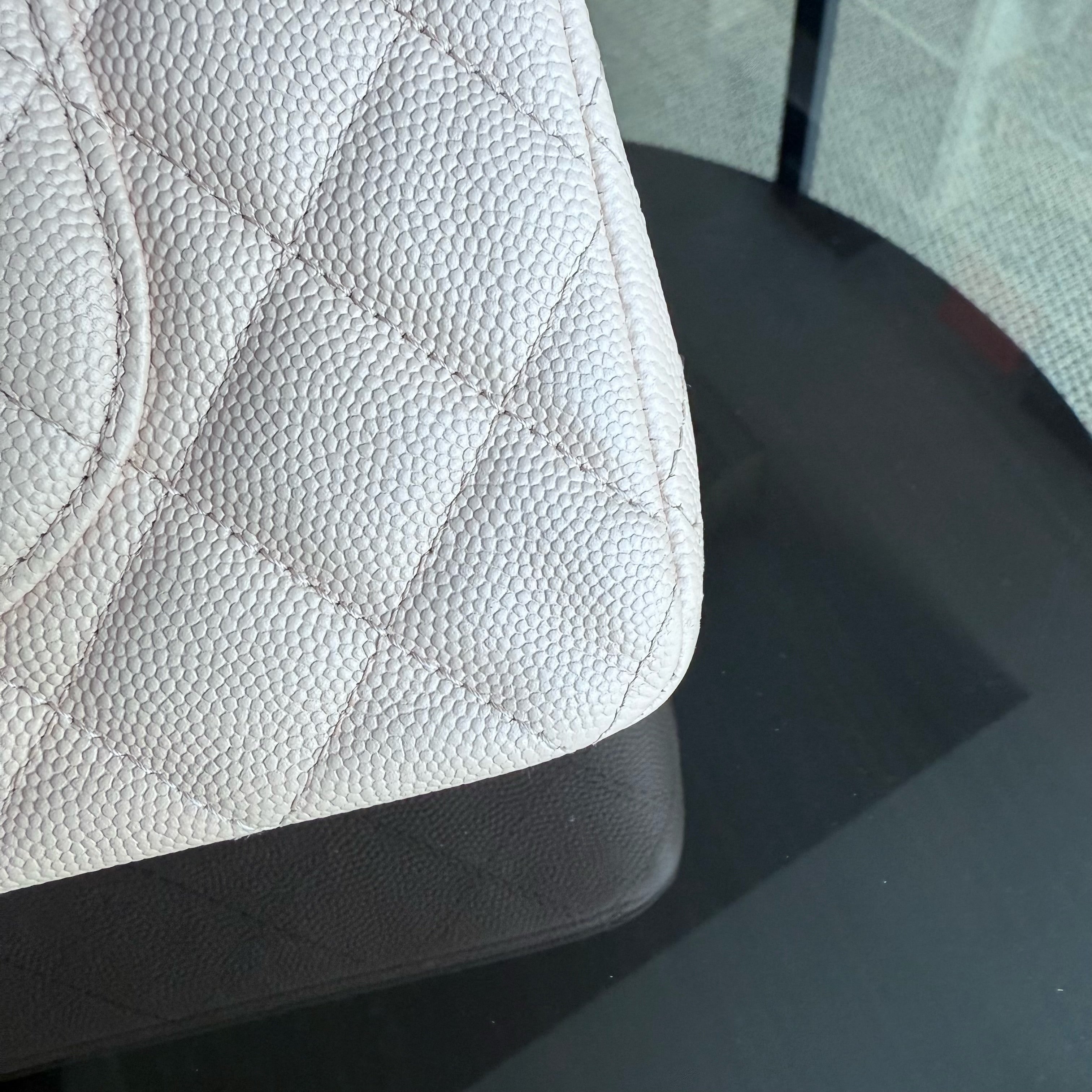 Chanel Classic Flap Medium - Caviar 25CM Quilted Grained Calfskin Light Pink Beige Gold Hardware Microchip