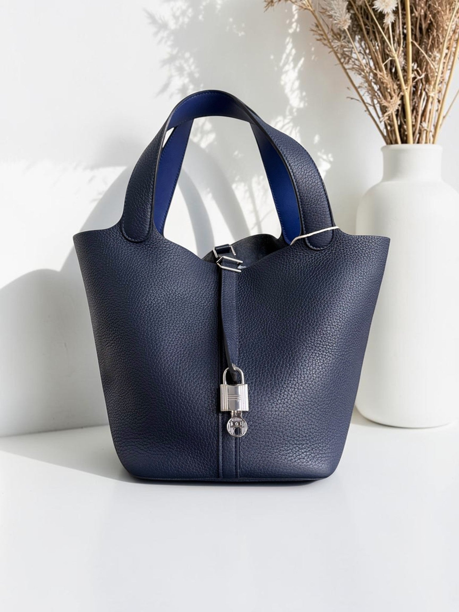 Hermes Picotin 22 - Midnight Blue Clemence Togo Leather Silver Hardware Stamp A