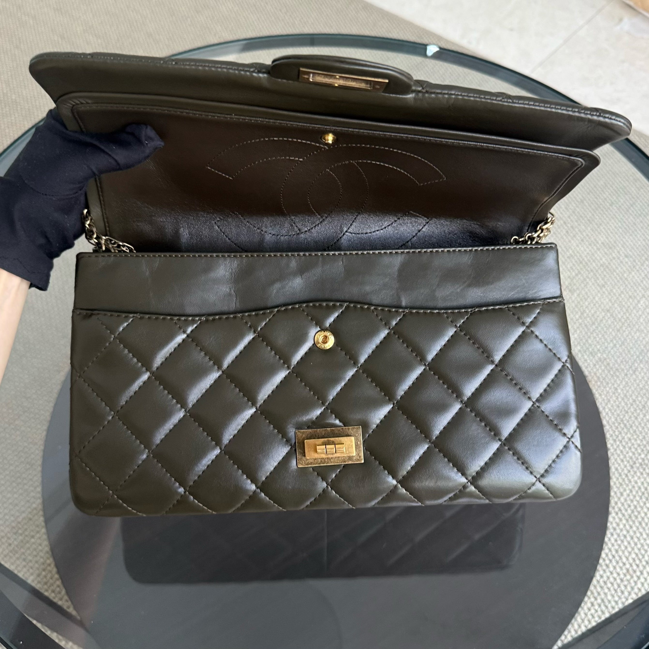 Chanel 2.55 Reissue 226 - Quilted Aged Calfskin Dark Army Green Gold Hardware Series 13