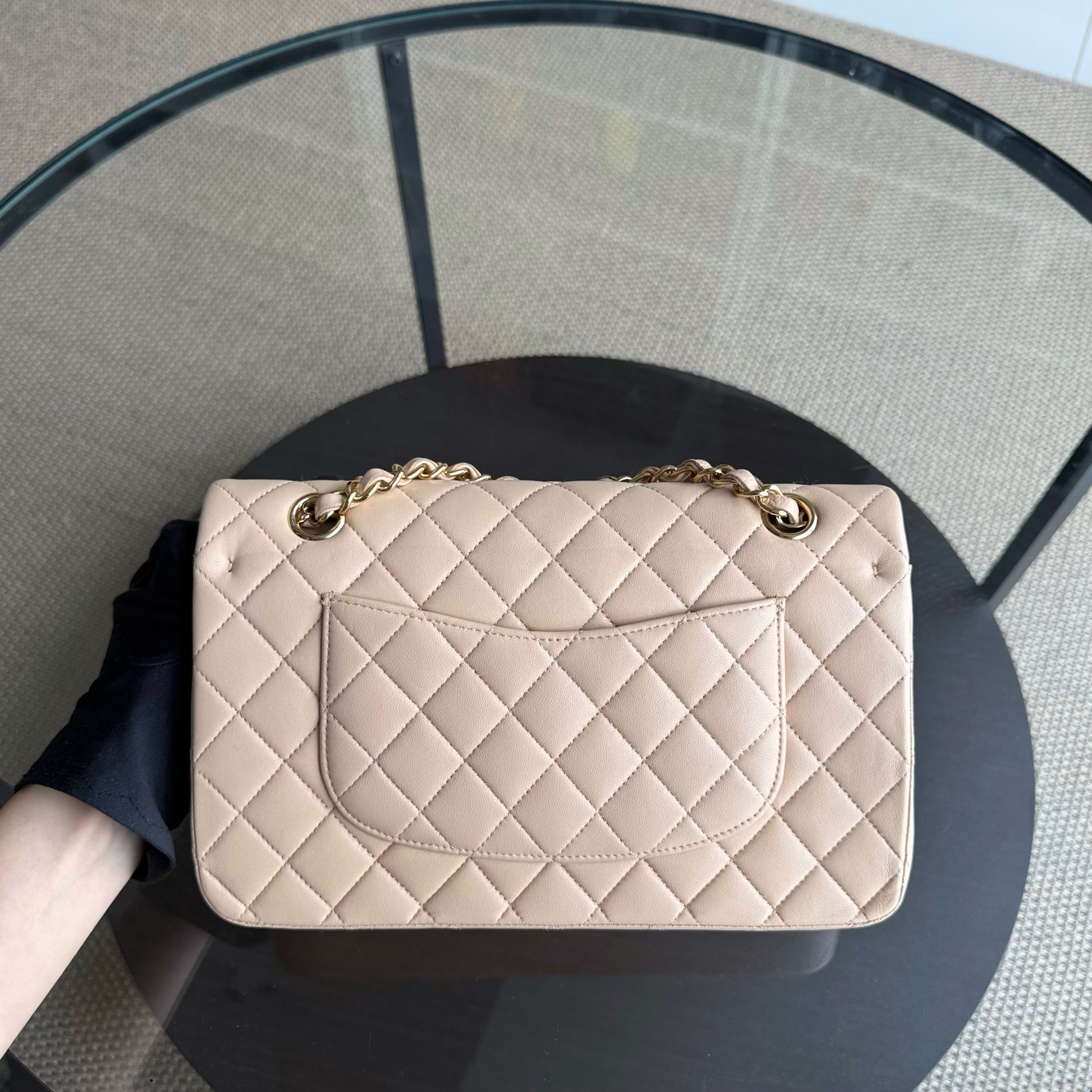 Chanel Classic Flap Medium - 25CM Quilted Lambskin Beige Gold Hardware Series 16