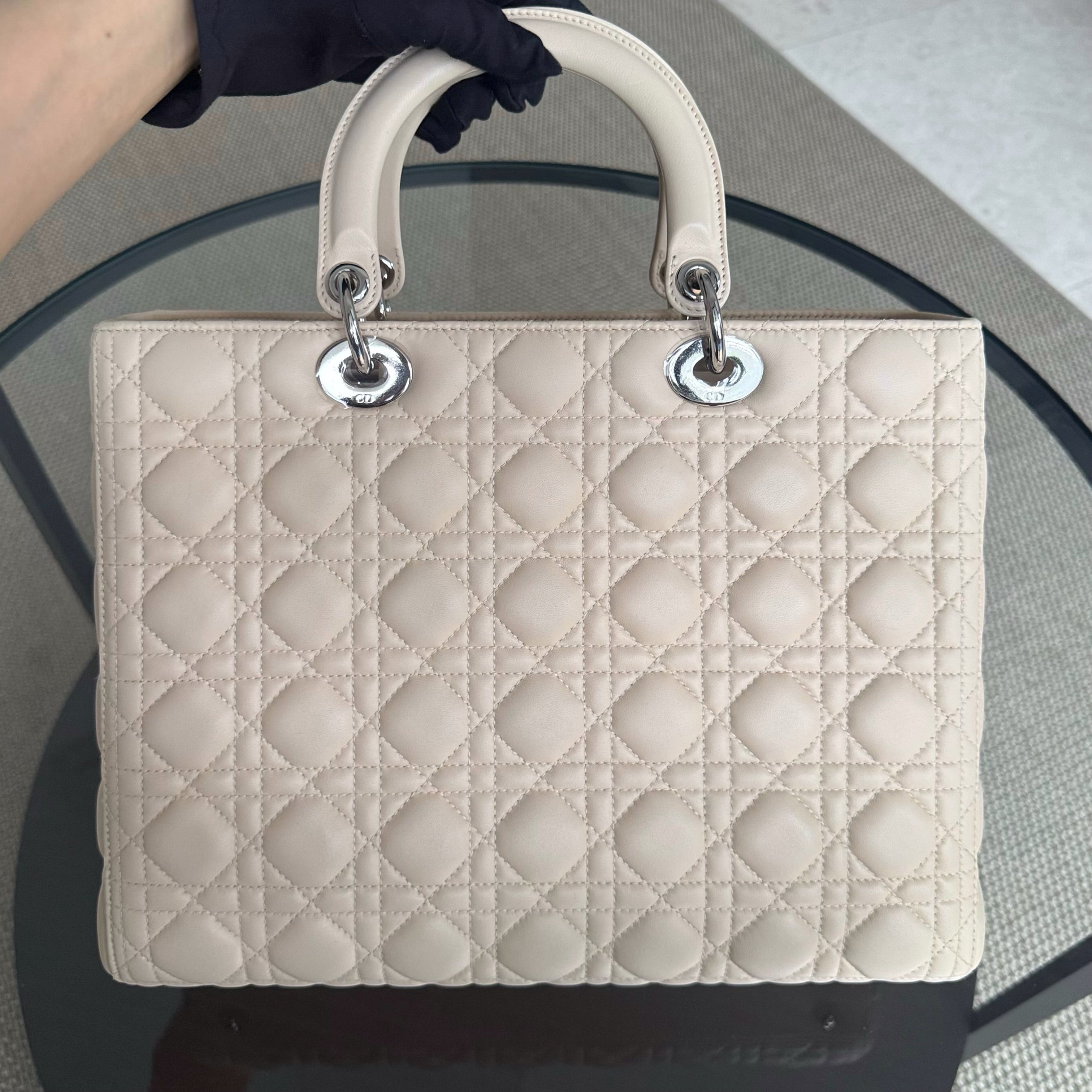 Dior Lady Large - Cannage Lambskin Beige Silver Hardware