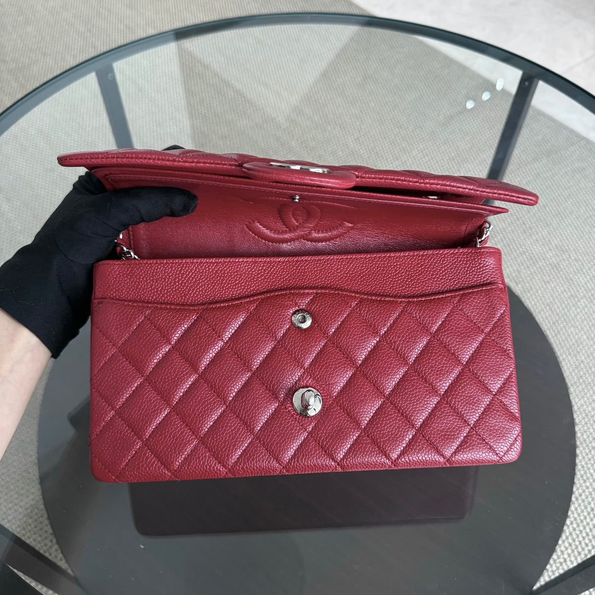 Chanel Classic Flap Medium - 25CM Quilted Caviar Dark Red Silver Hardware Series 14