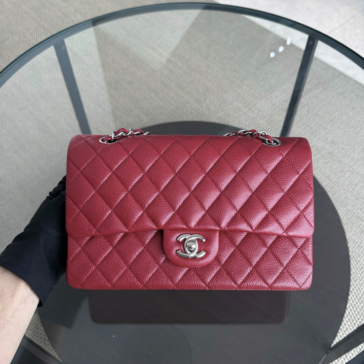 Chanel Classic Flap Medium - 25CM Quilted Caviar Dark Red Silver Hardware Series 14