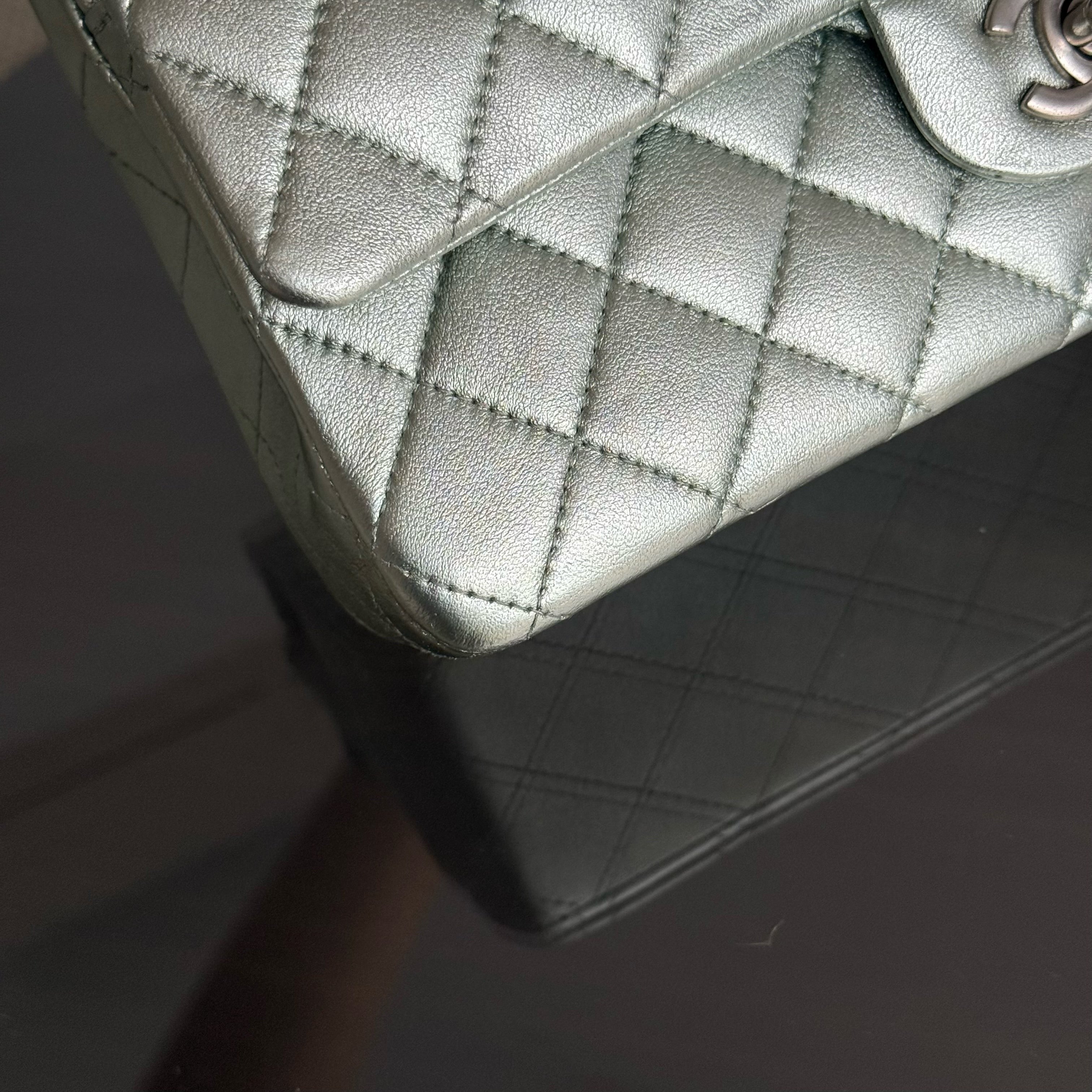 Chanel Classic Flap Medium - 25CM Quilted Lambskin Irridescent Light Green Silver Hardware Series 14