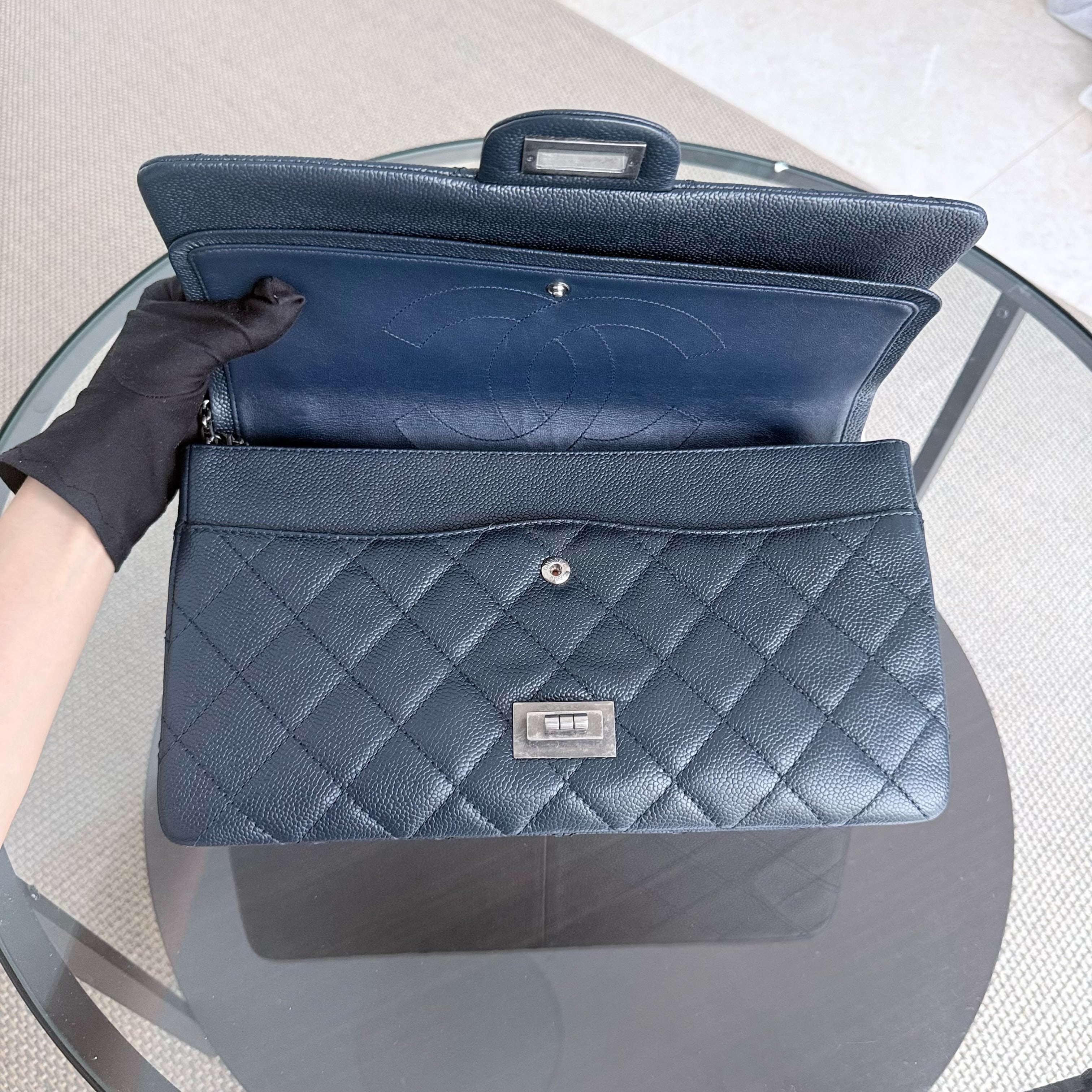 Chanel 2.55 Reissue 227 - Caviar Quilted Dark Blue Ruthenium Silver Hardware Series 19