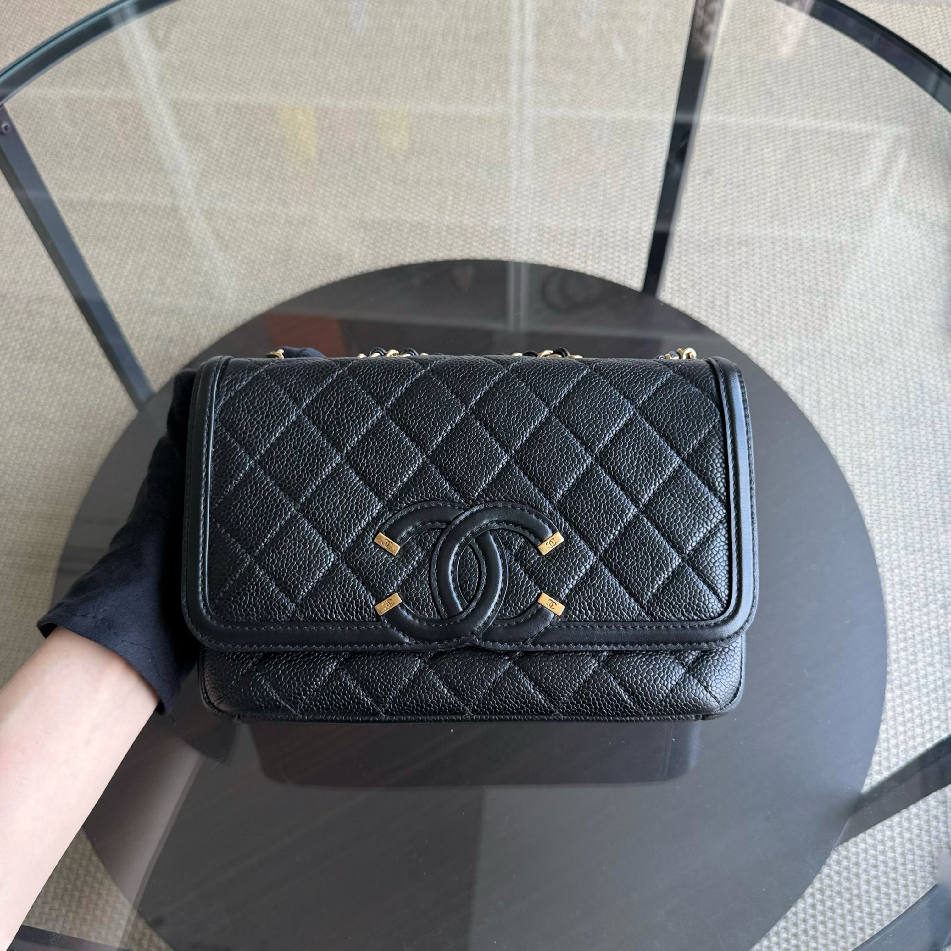 Chanel Filigree CC Small - Caviar Quilted Grained Calfskin Black Gold Hardware Series 23
