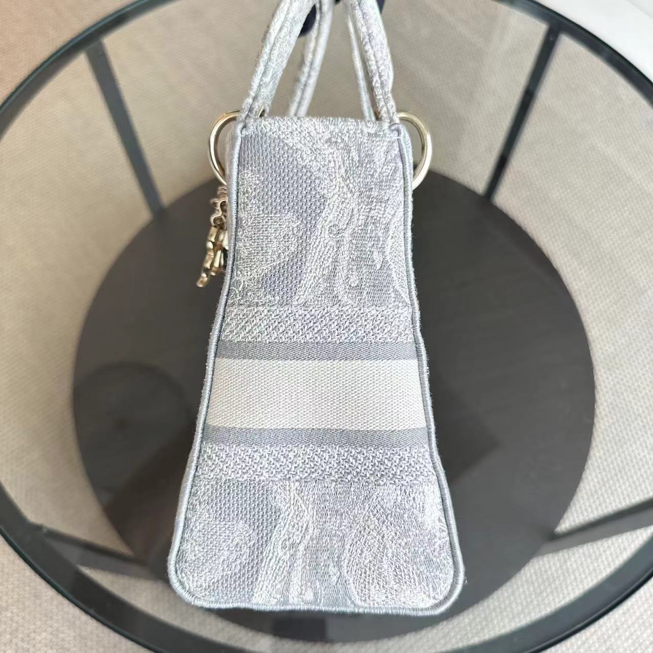 Dior Lady Medium D-Lite Toile de Joue Embroidery Grey LGHW