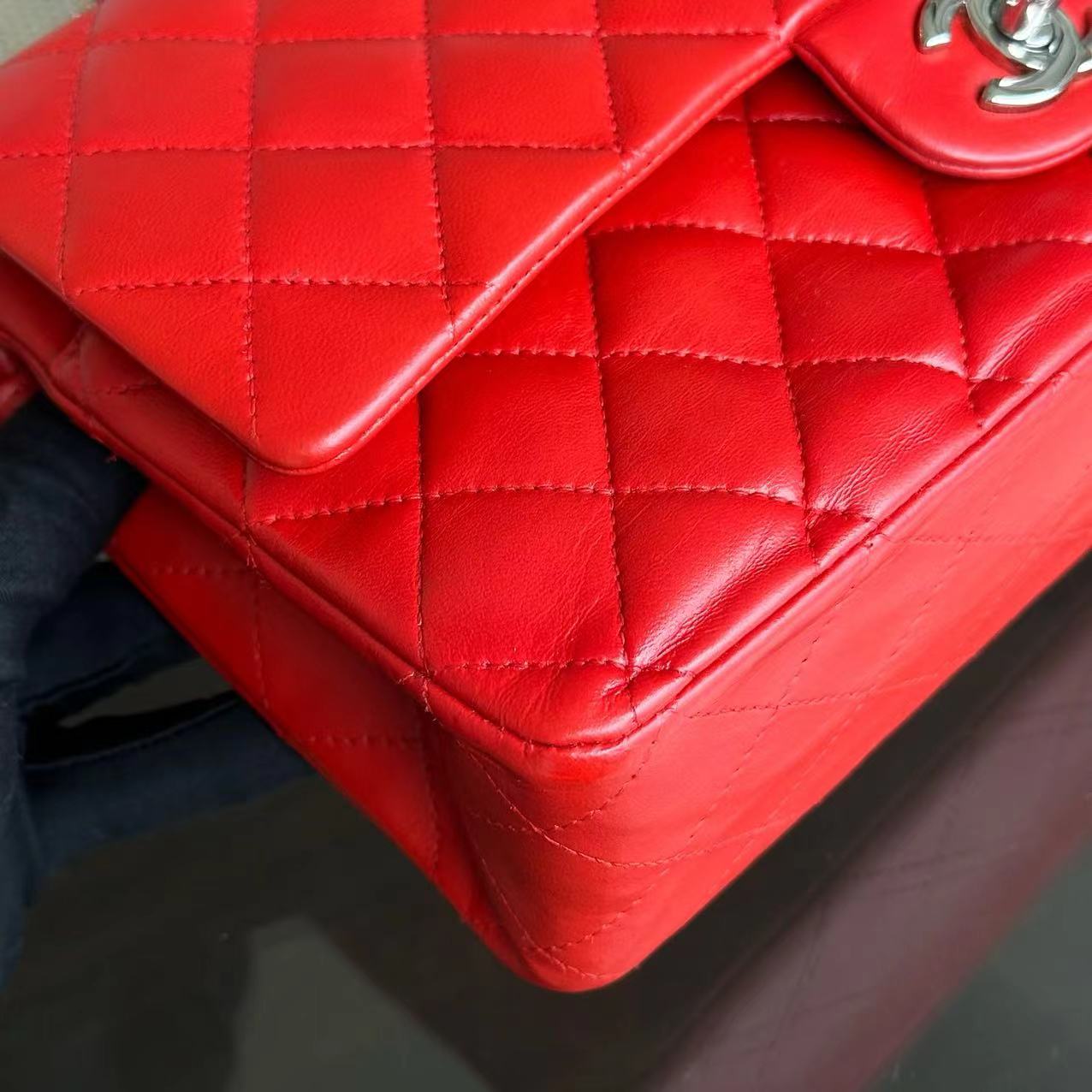 Chanel Medium Classic Flap Double Flap Quilted Lambskin Red SHW No 15