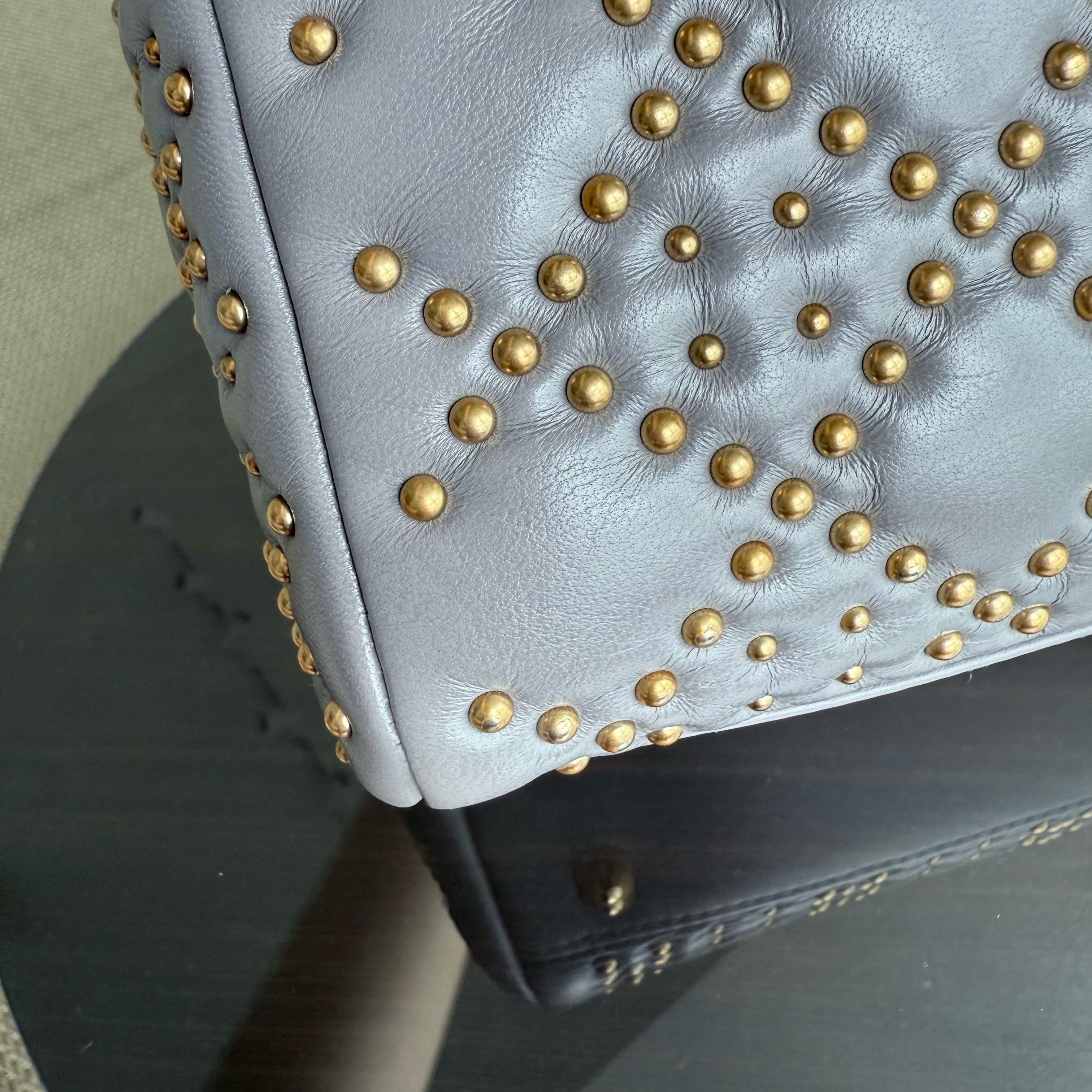 Dior Lady Small - Studded Lambskin Cannage Grey Gray Gold Hardware