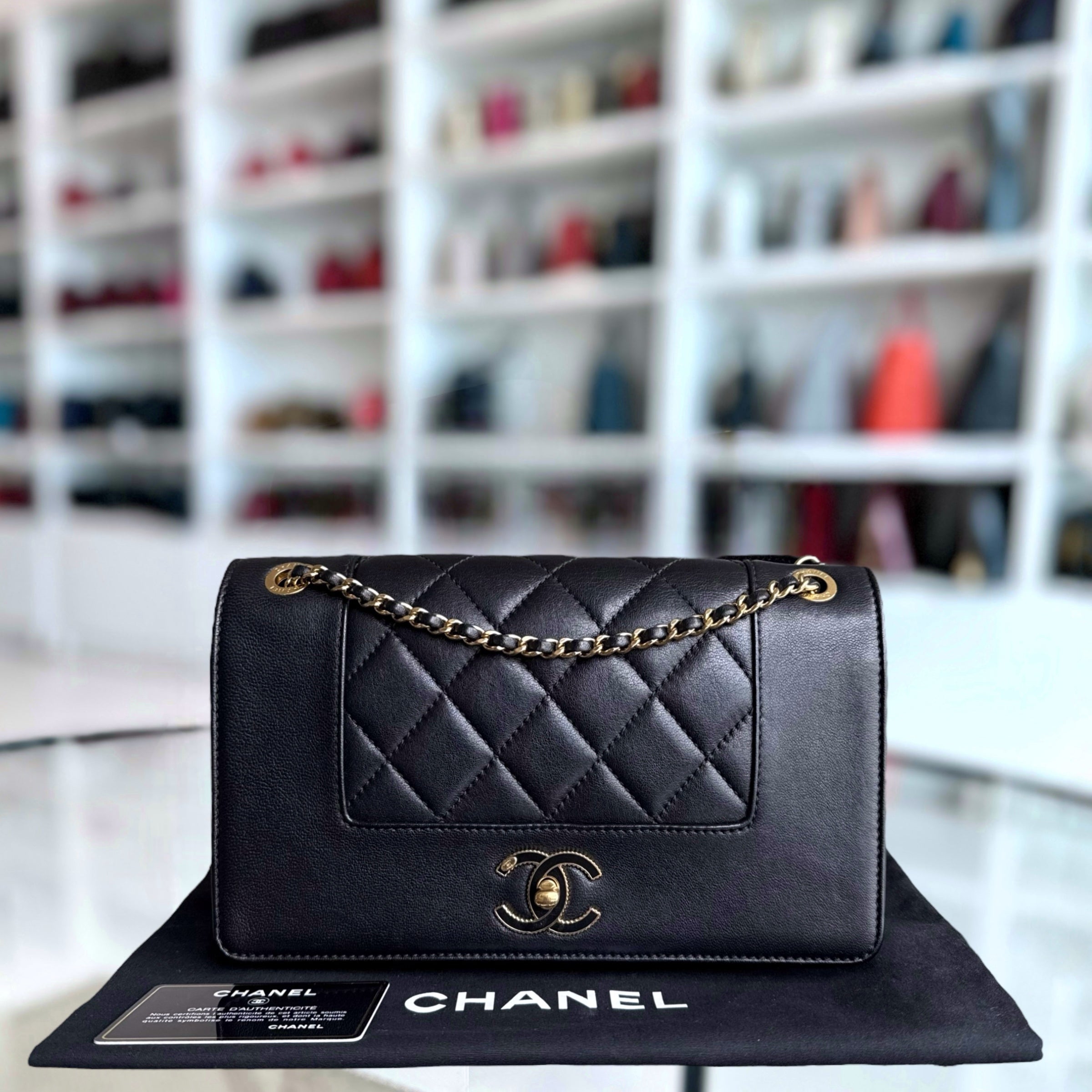 Chanel Seasonal Flap Mademoiselle - 25CM Quilted Lambskin Black Gold Hardware Series 23