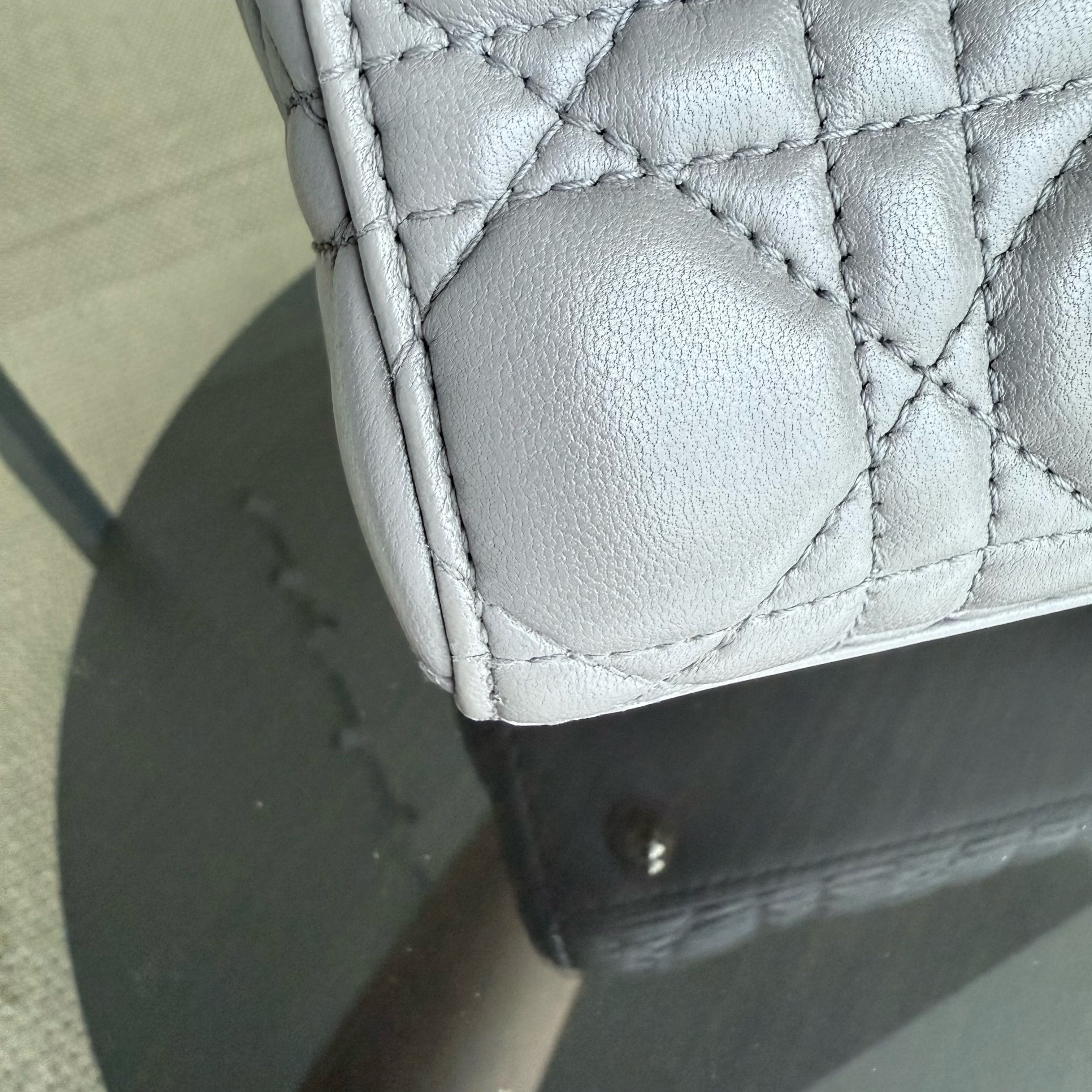 Dior Lady Small - Cannage Lambskin Grey Gray Gold Hardware