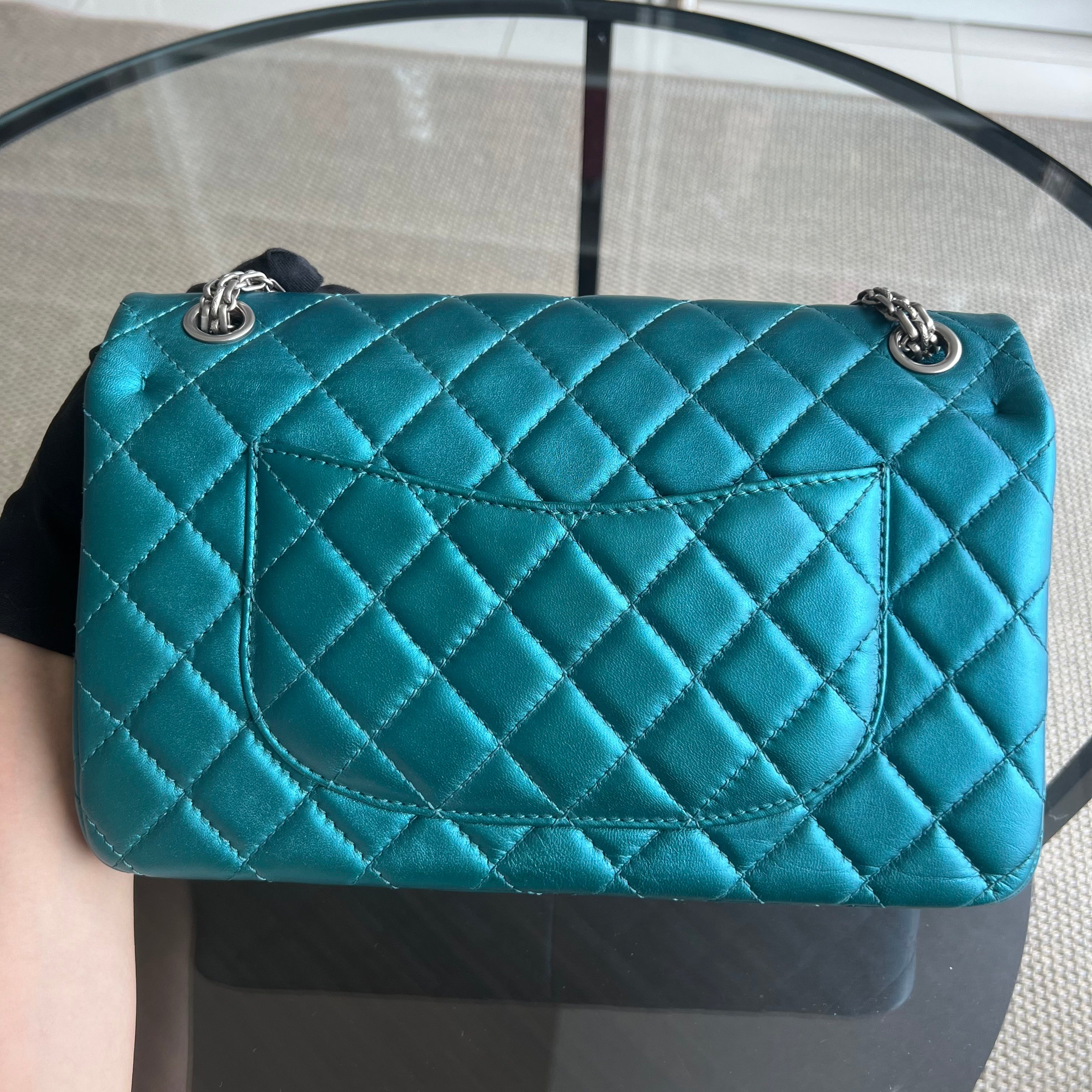 Chanel 2.55 Reissue 226 - Medium Quilted Calfskin Iridescent Cyan Blue Silver Hardware Series 12