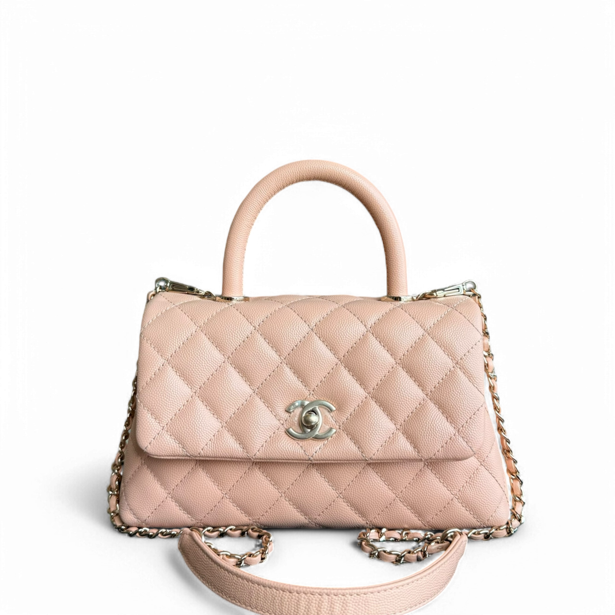 Chanel Coco Handle Small - Caviar 24CM Quilted Light Pink Light Gold Hardware