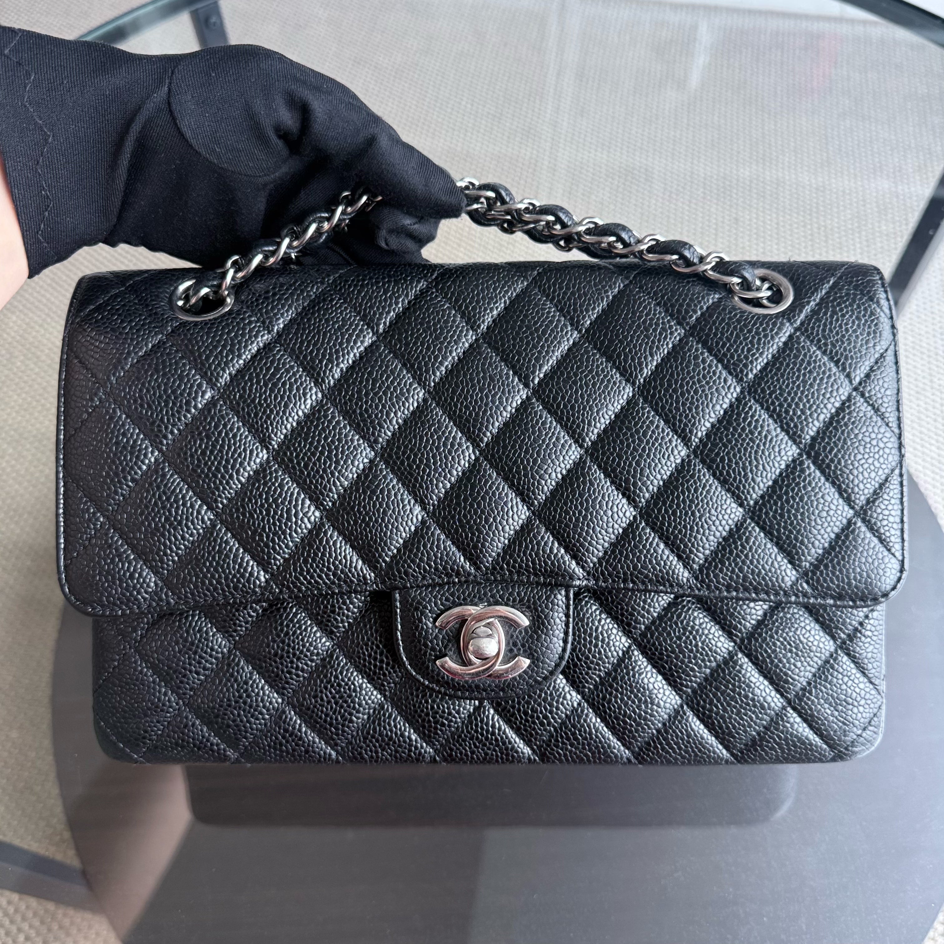 Chanel Classic Flap Medium - Caviar 25CM Quilted Black Silver Hardware Series 18