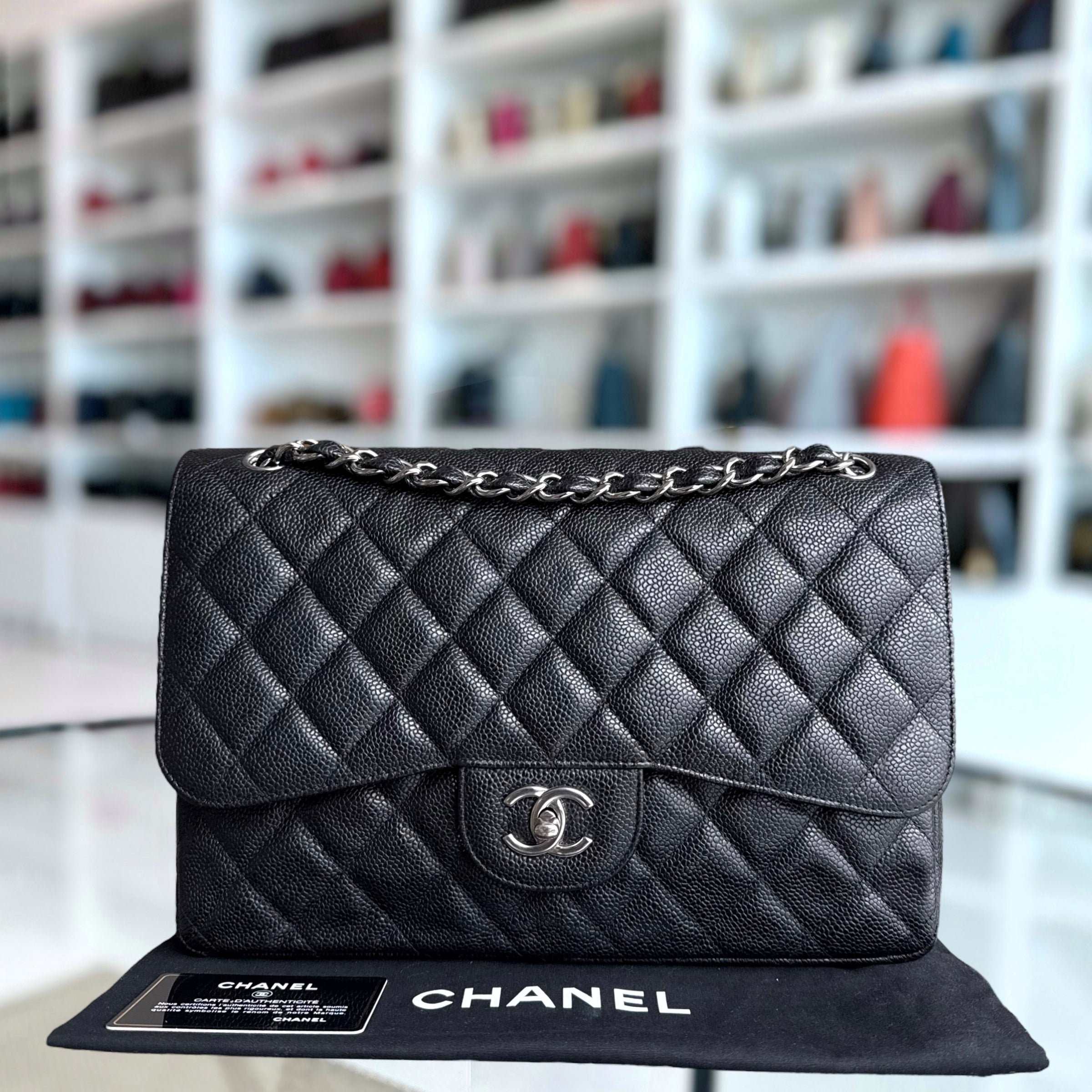 Chanel Classic Flap Jumbo - Double Flap Caviar 30CM Quilted Black Silver Hardware Series 16