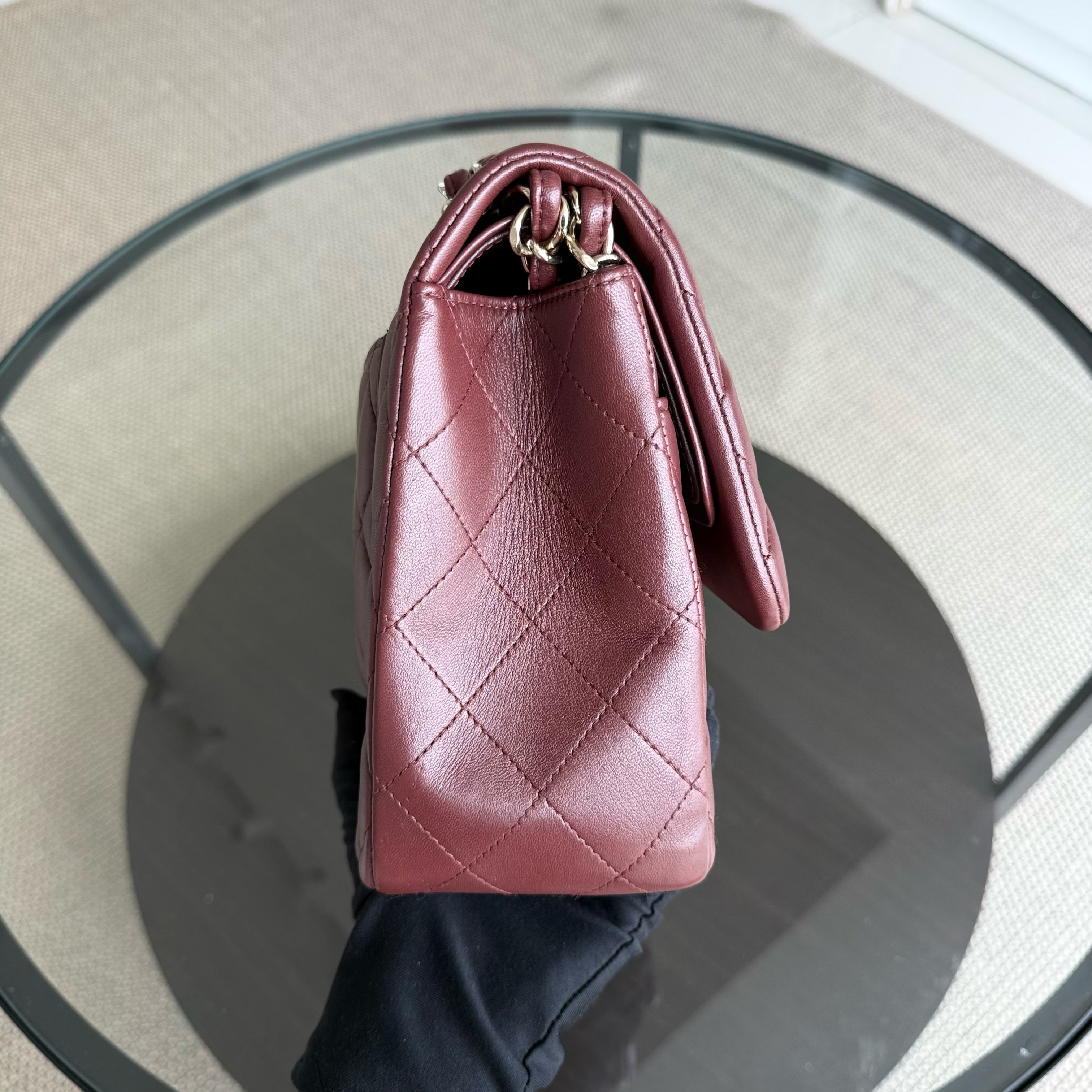 Chanel Classic Flap Jumbo - Double Flap 30CM Quilted Lambskin Burgundy Dark Red Gold Hardware Series 21