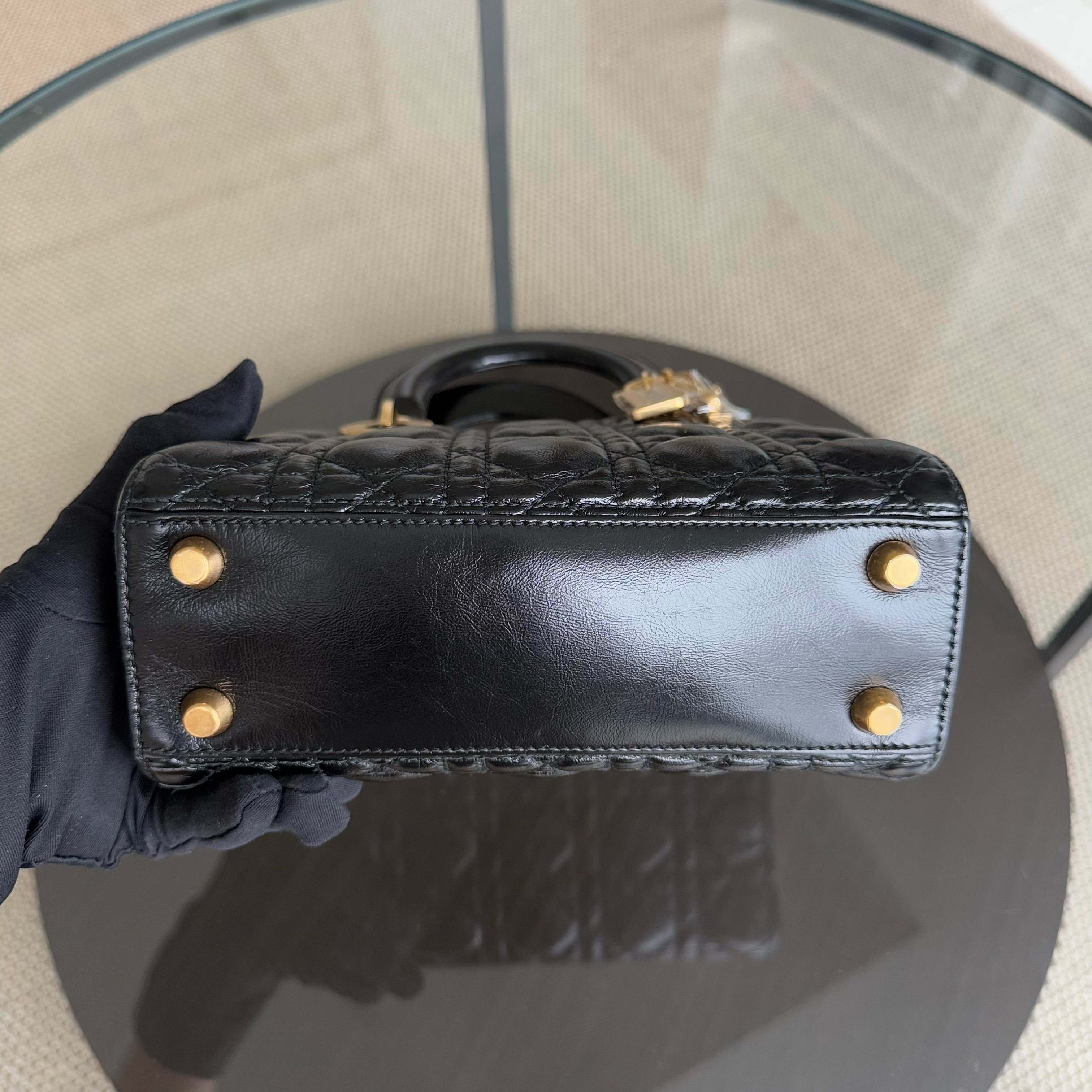 Dior Lady Small - Cannage Glazed Calfskin Black Gold Hardware