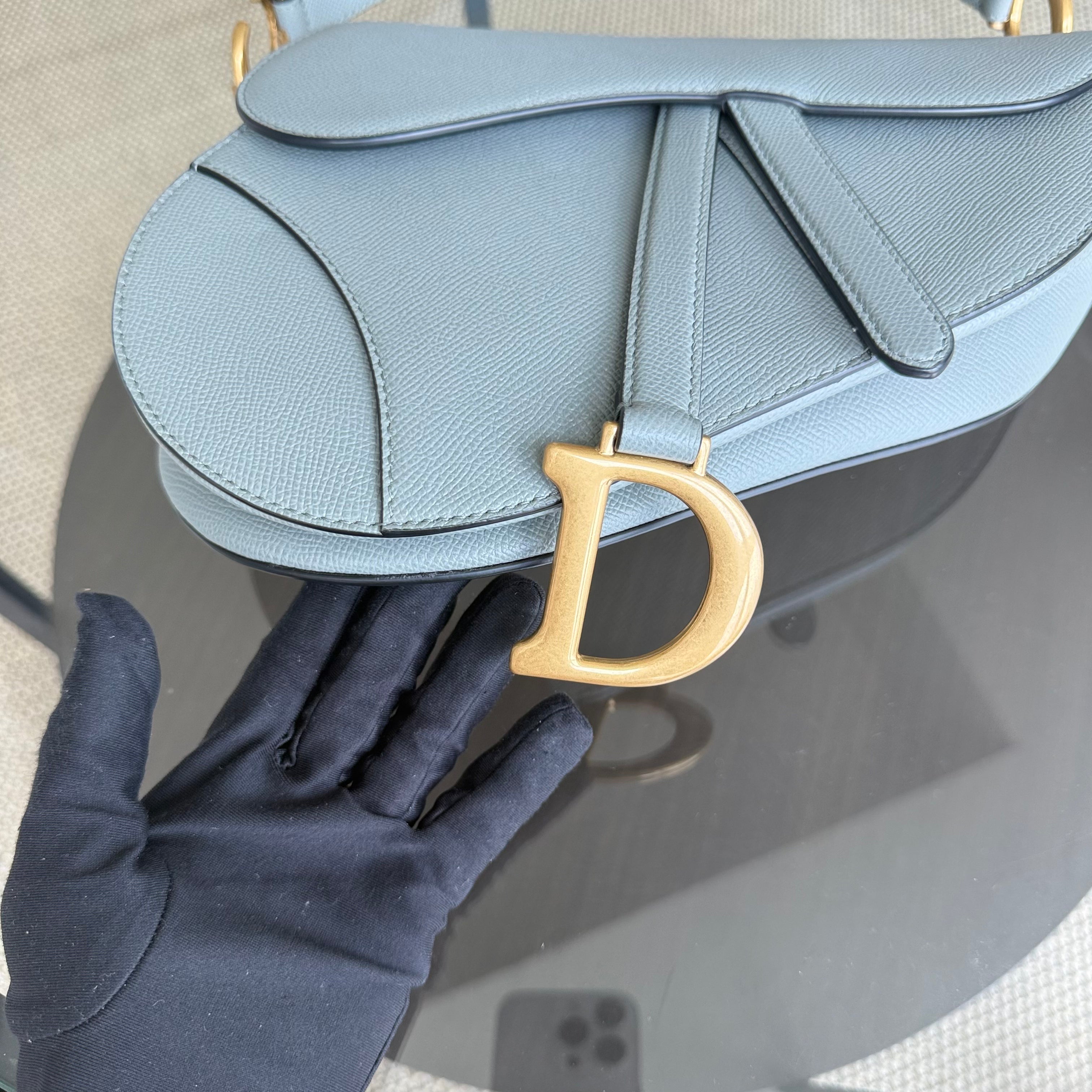 Dior Saddle Medium - Grained Calfskin Haze Blue Gold Hardware