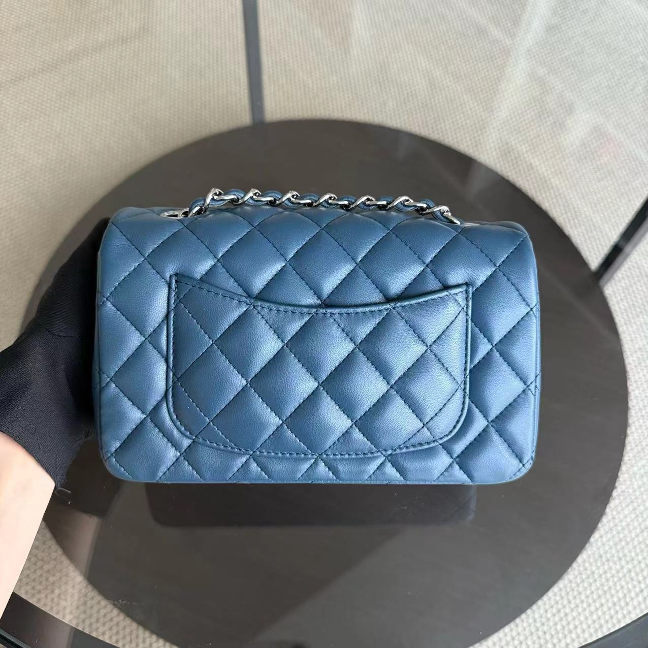 Chanel Classic Flap Mini - 20CM Rectangle Quilted Lambskin Dark Blue Silver Hardware