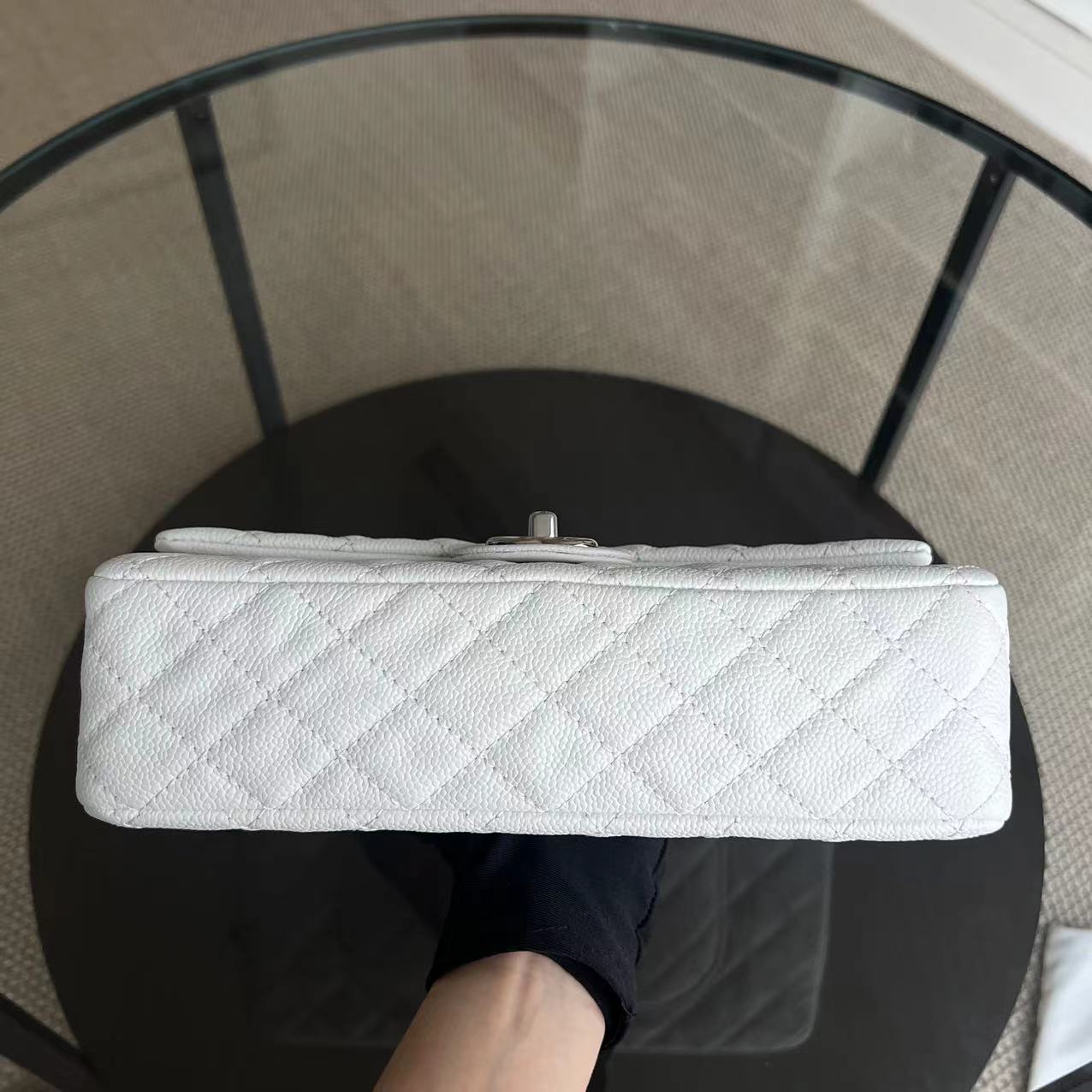 Chanel Classic Flap Caviar Calfskin White Silver Hardware Series 12