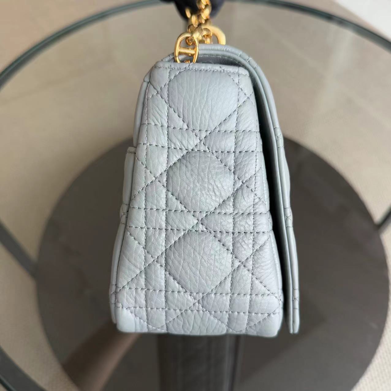 Dior Caro Medium - 25CM Cannage Calfskin Grey Gray Gold Hardware